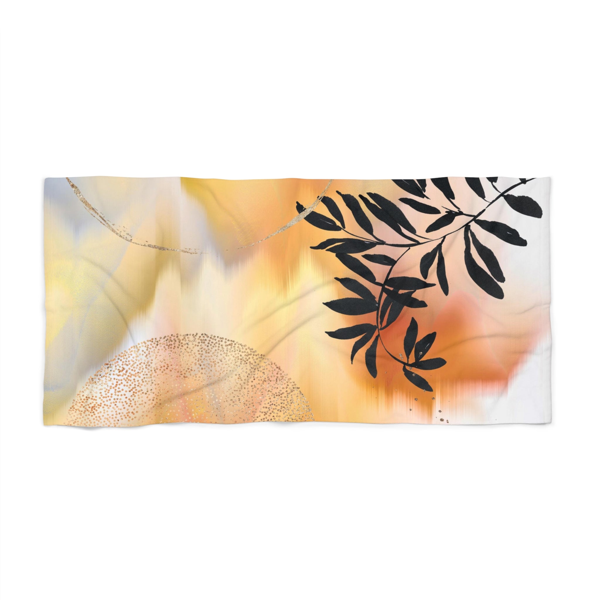 Floral Boho Bath Beach Towel | Yellow Orange Black Ombre