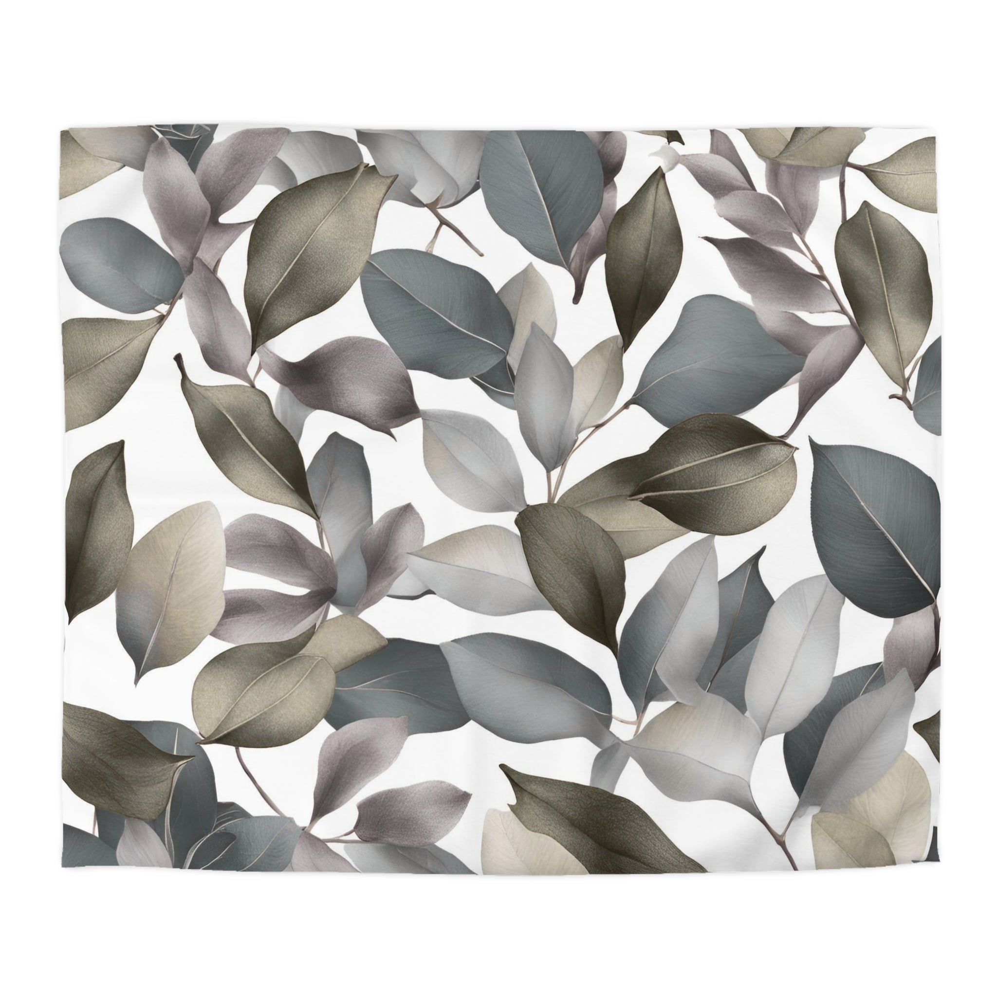 Floral Duvet, Pillow Cover | Beige Grey White Leaves Bedroom Decor