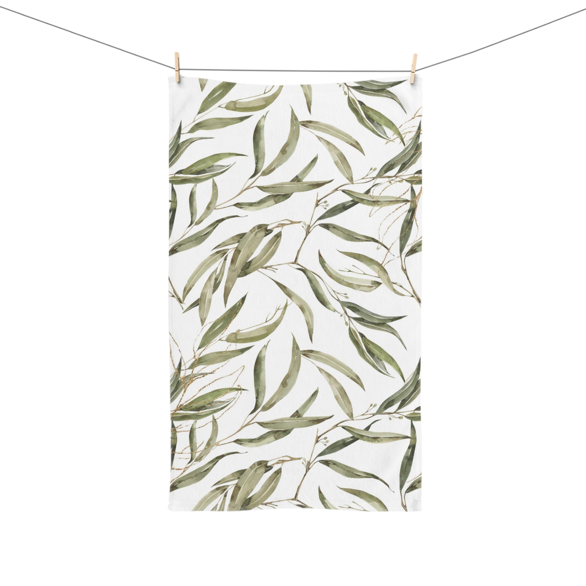 Kitchen, Bath Hand Towel | Boho Floral, Amalfi Olive Leaves, Green White