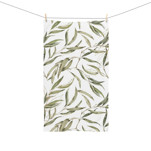 Kitchen, Bath Hand Towel | Boho Floral, Amalfi Olive Leaves, Green White