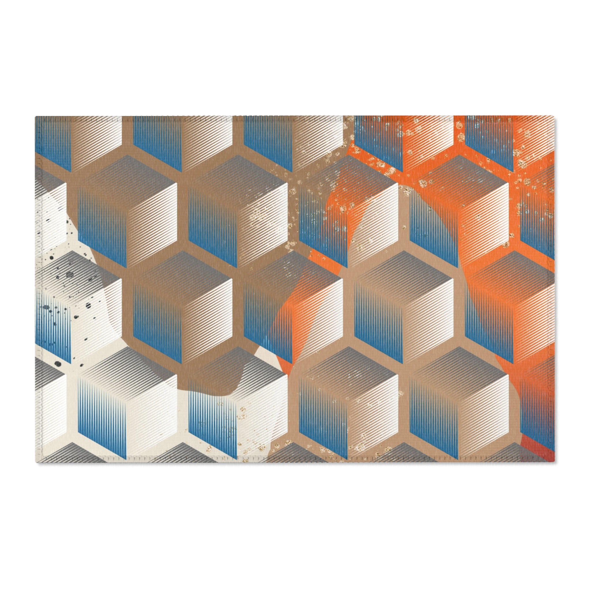 Abstract Colorful Area Rug | Geometric Tan, Blue Orange Rug