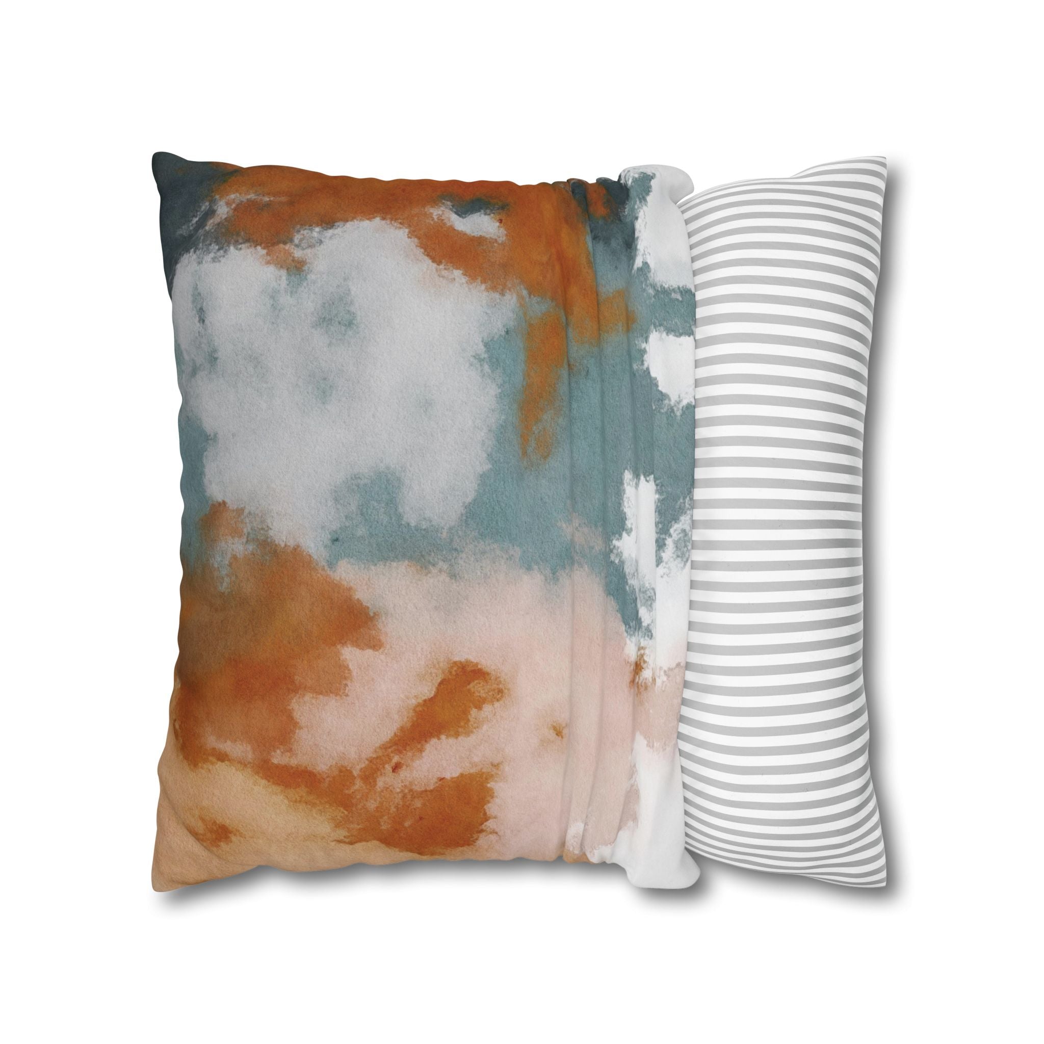 Square Poly Canvas Pillowcase | Muted Rust Blue blush