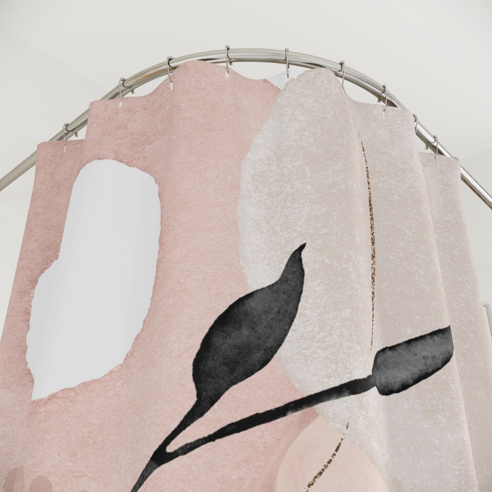 Boho Abstract Shower Curtain | Blush Pink, Grey Black Leaf