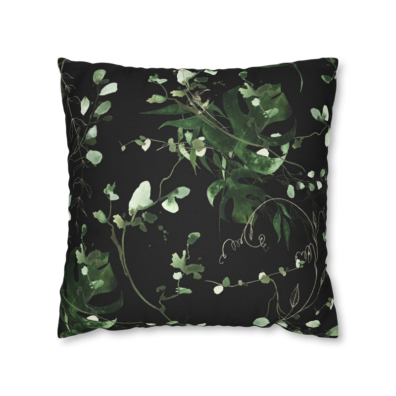 Black Floral Pillow Cover | Beige Sage Green Leaves