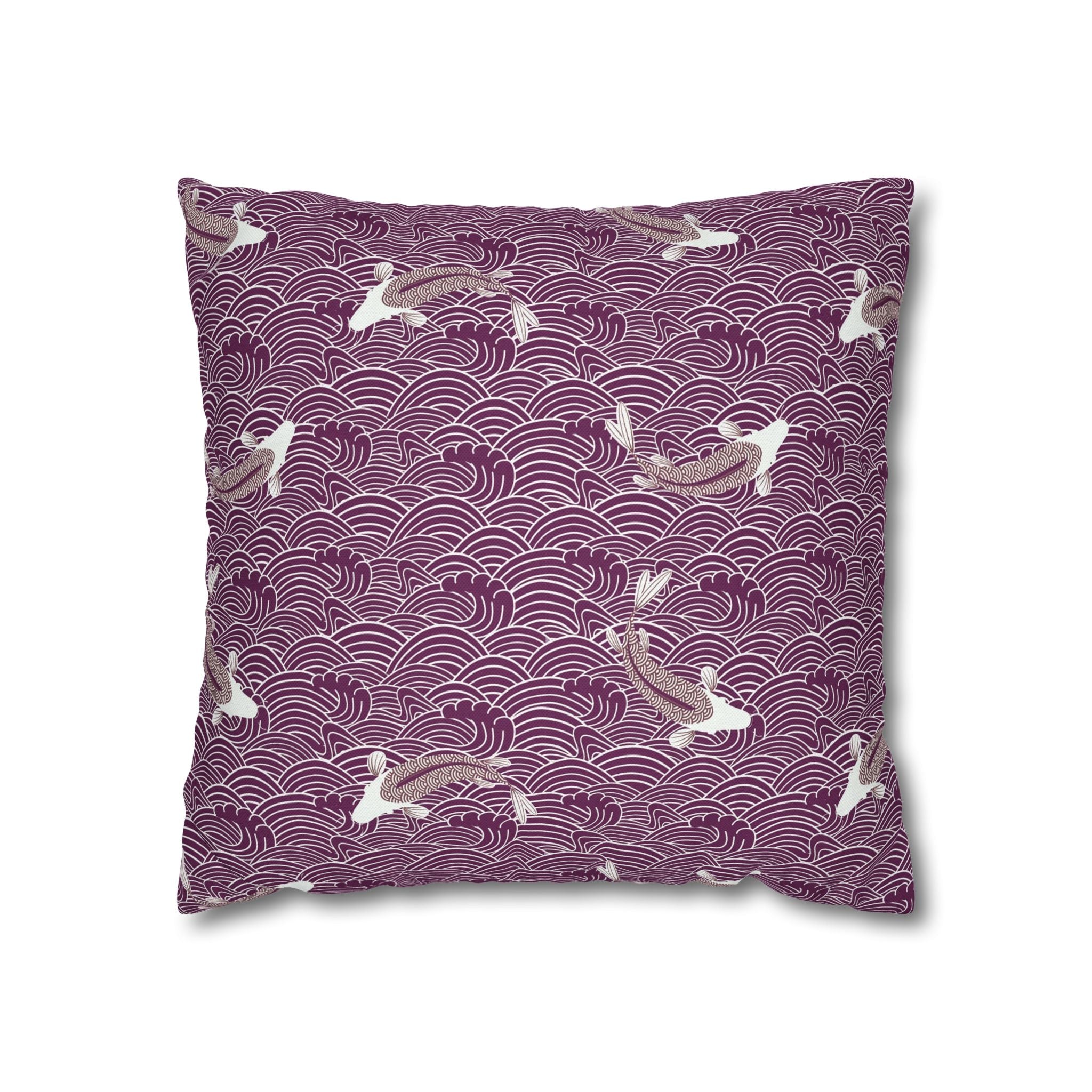 Japanese Koi Pillow Cover | Lilac Purple White Pillowcase