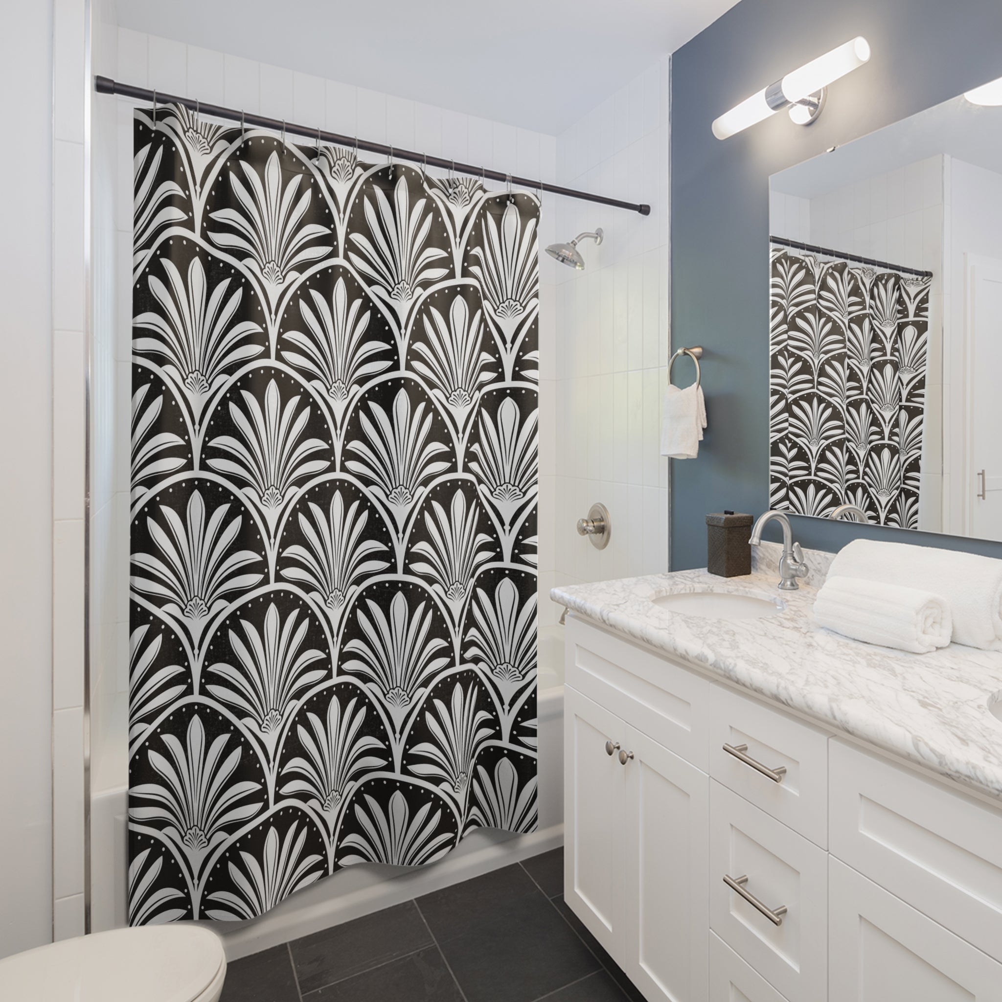Floral Art Nouveau Shower Curtain | Black White