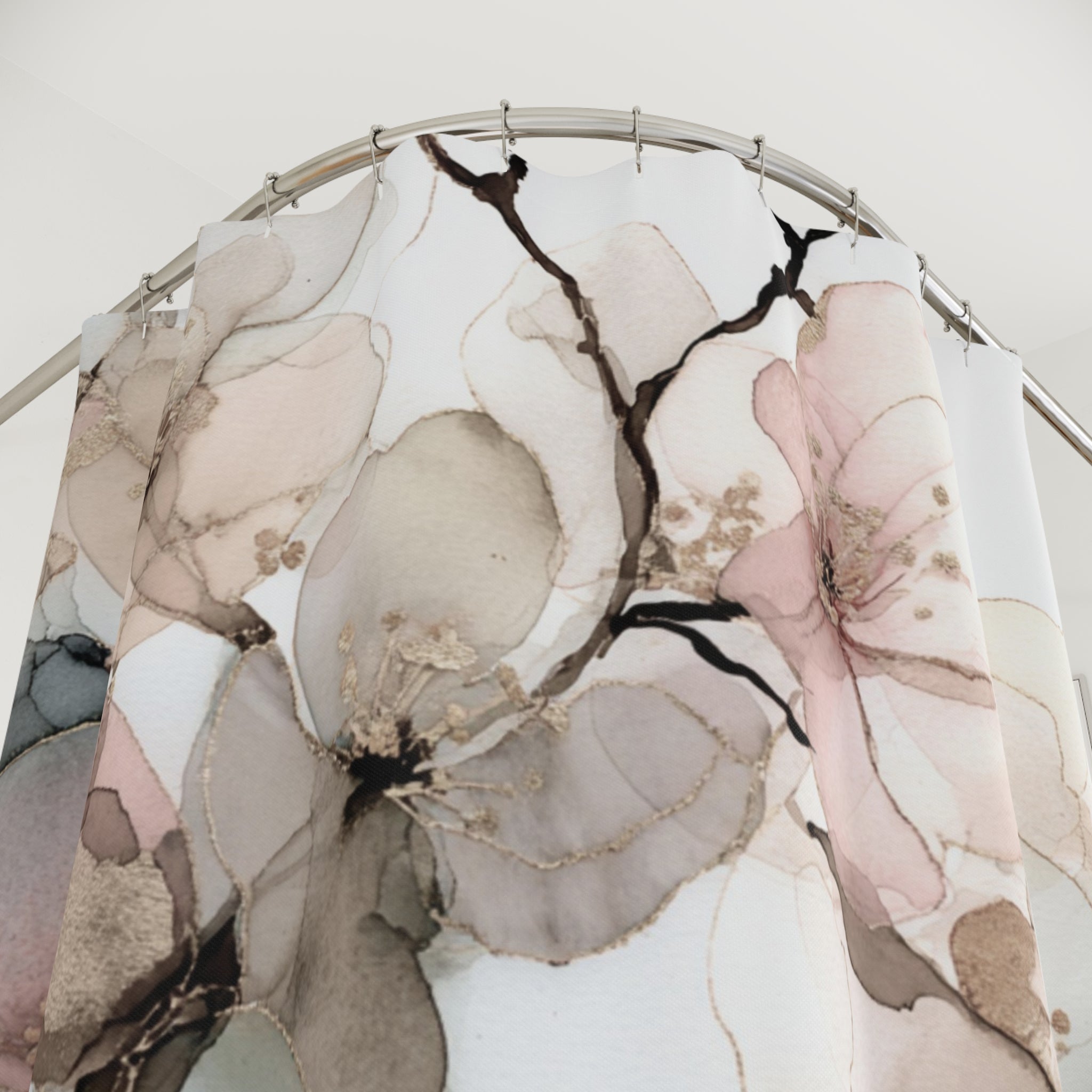 Abstract Shower Curtain | Floral Watercolor Blush Beige, Grey