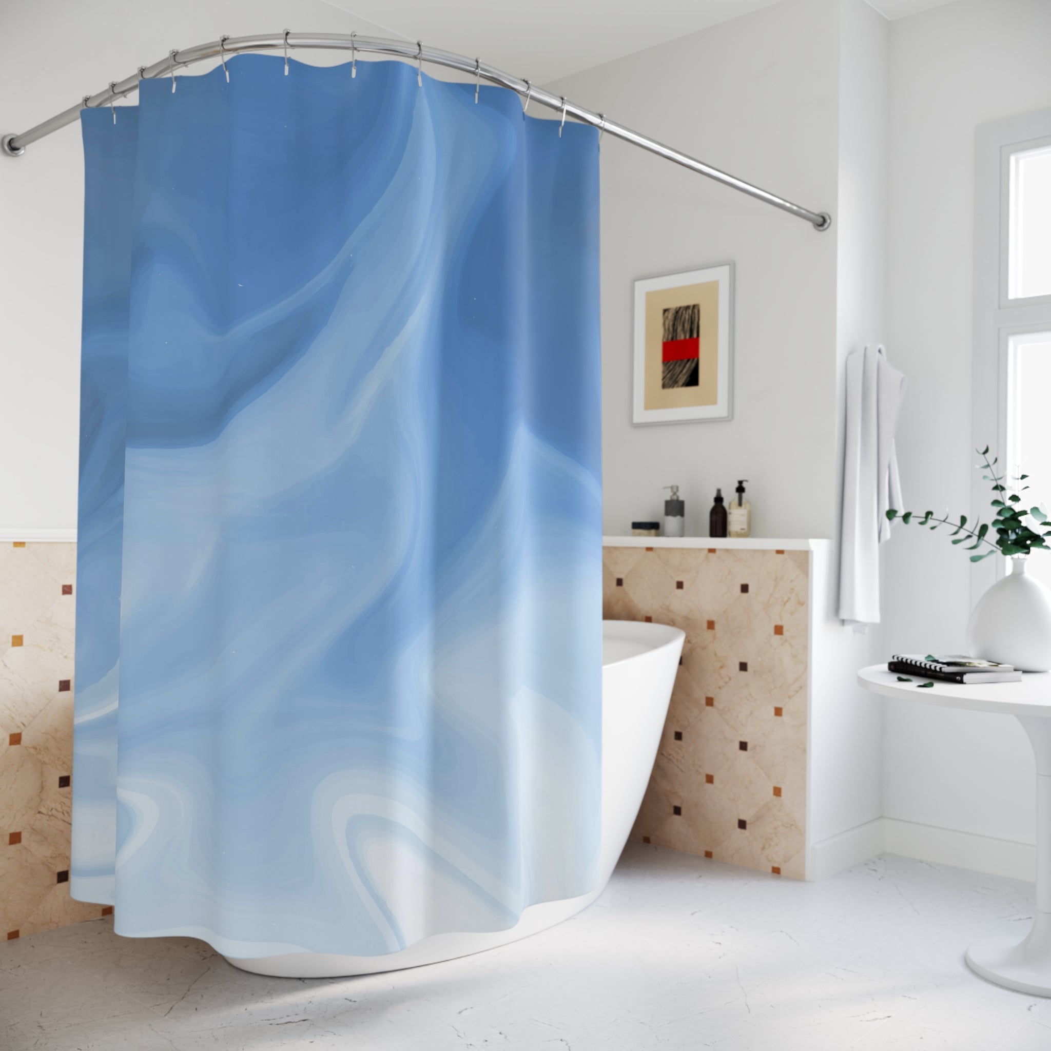 Abstract Shower Curtain | Sky Pale Blue, Ombre Gradient