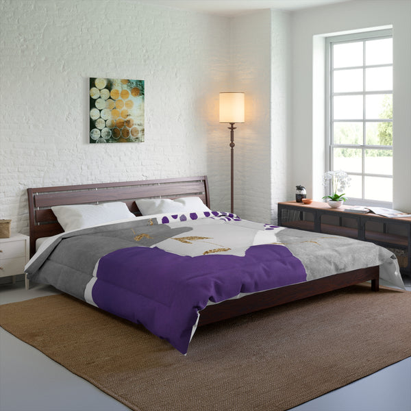Abstract Bedding Comforter | Modern Grey, Lilac Lavender Purple Bathroom Decor
