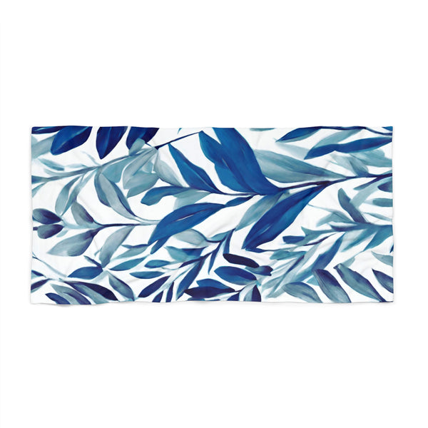 Bath Towel | Floral Indigo Navy Teal Blue Leaves