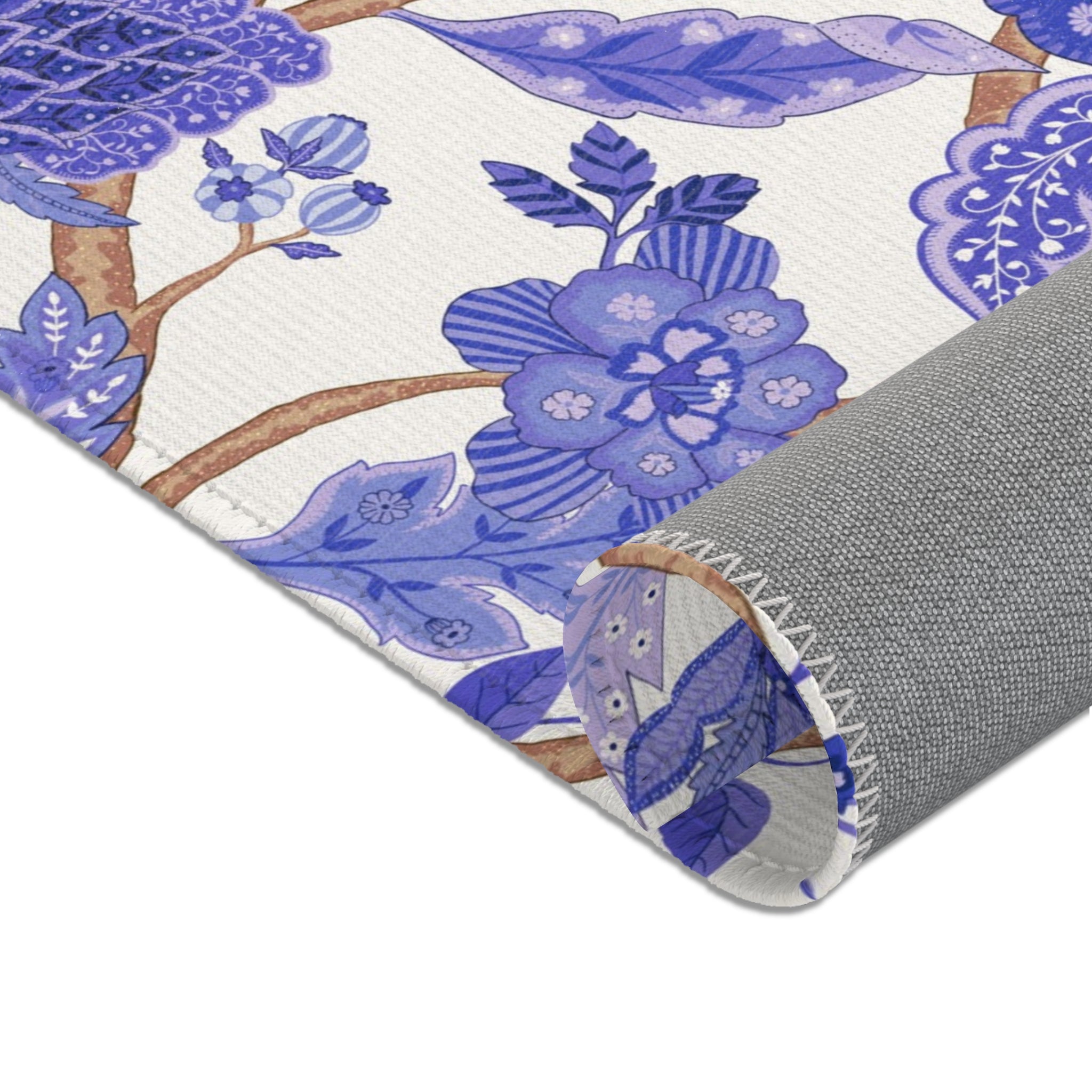 Abstract Floral Area Rug | Boho Blue White