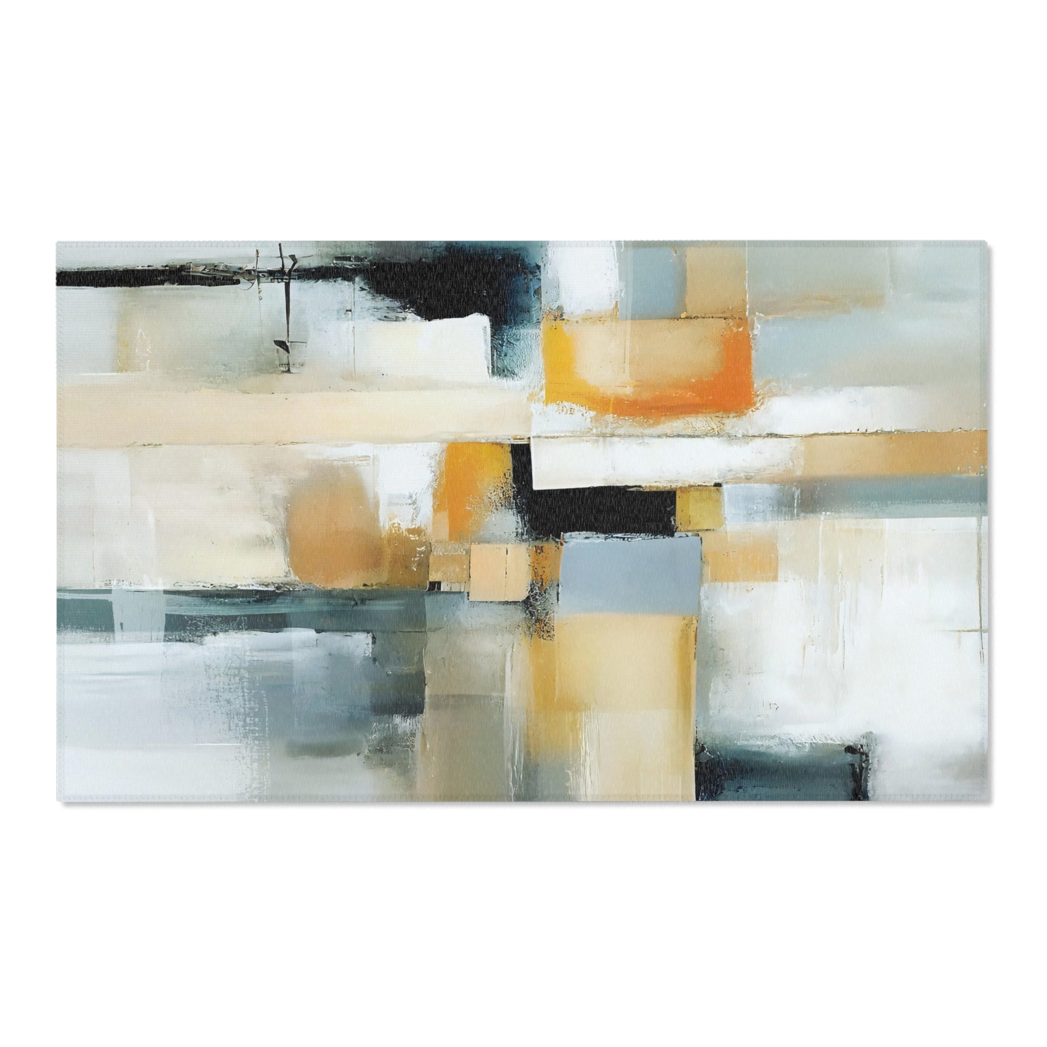 Rustic Abstract Area Rug | Blue White Beige