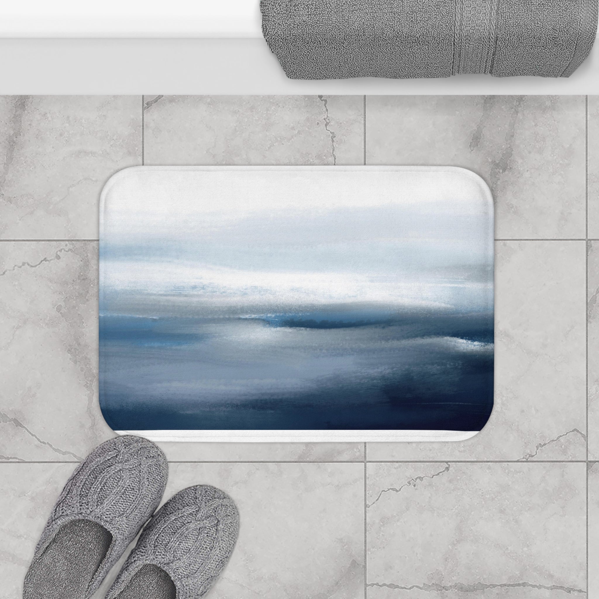 Ombre Bath Mat | Navy Sky Blue, White