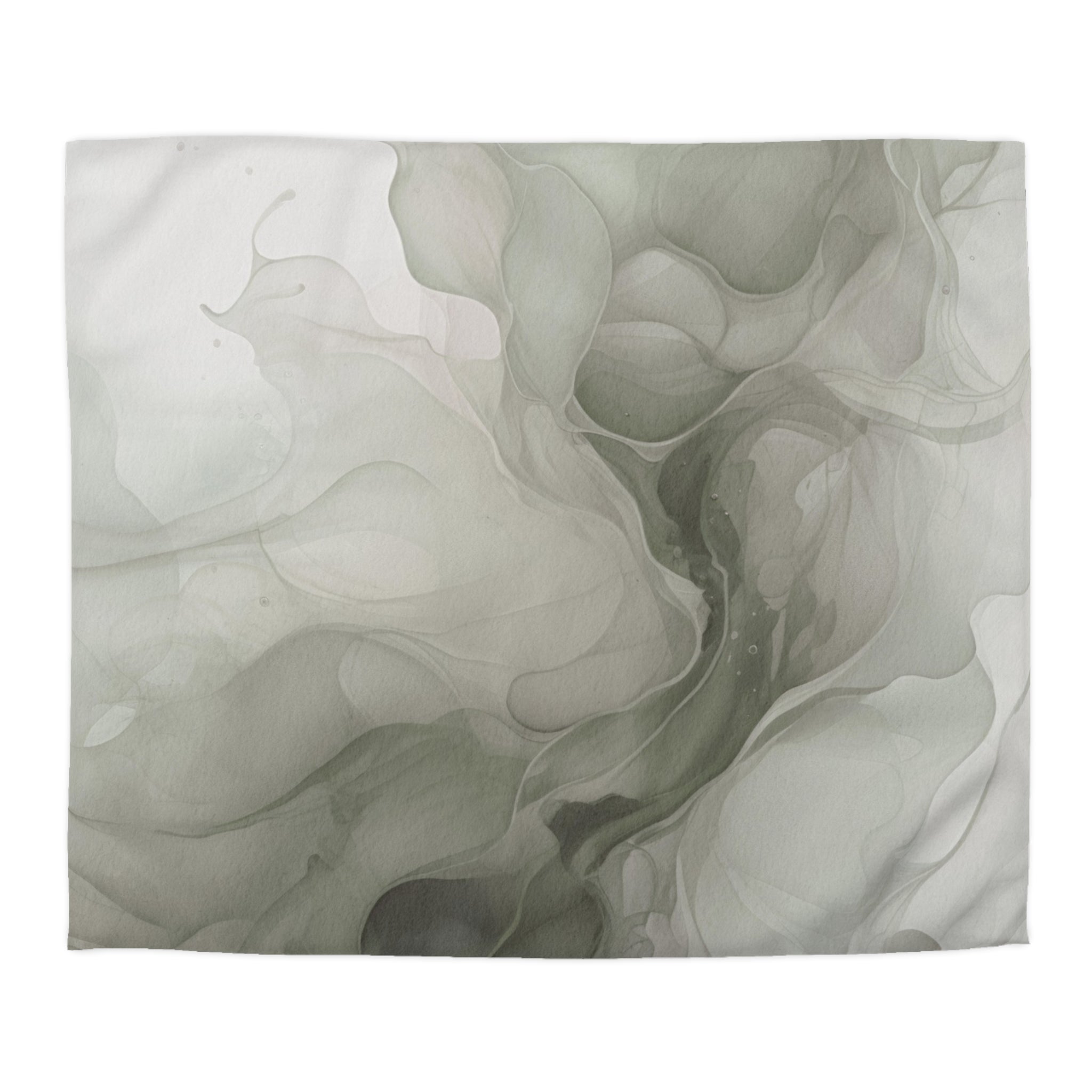 The image is an abstract art piece with a swirling, ethereal quality, featuring a mix of gray and white colors.