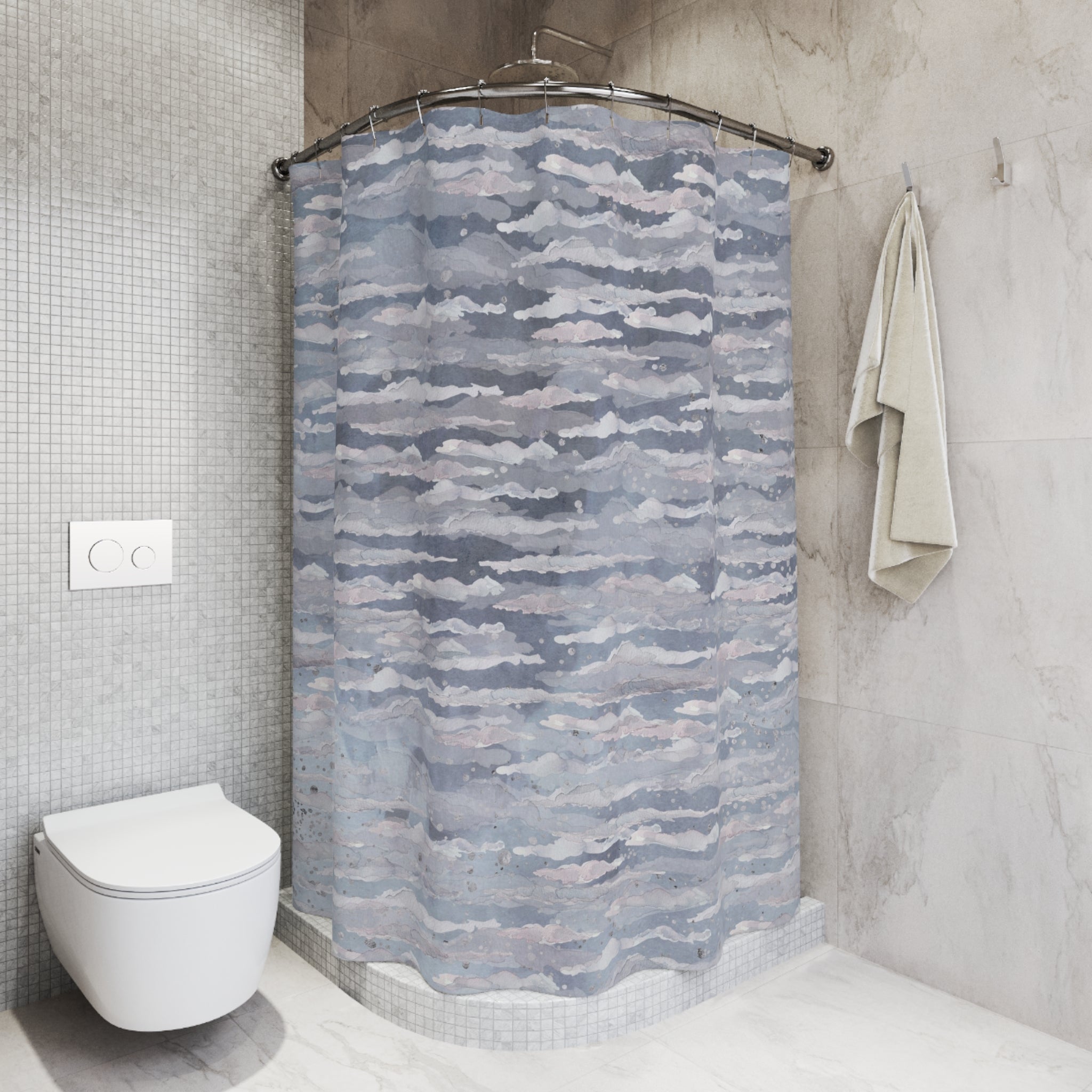 Clouds Shower Curtain | Grey Abstract Bathroom Decor