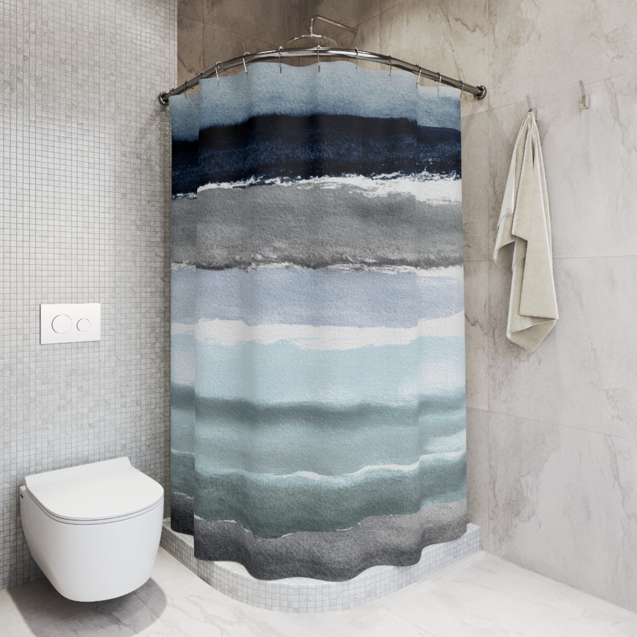 Abstract Watercolor Shower Curtain | Mint, Blue Grey Bathroom Decor
