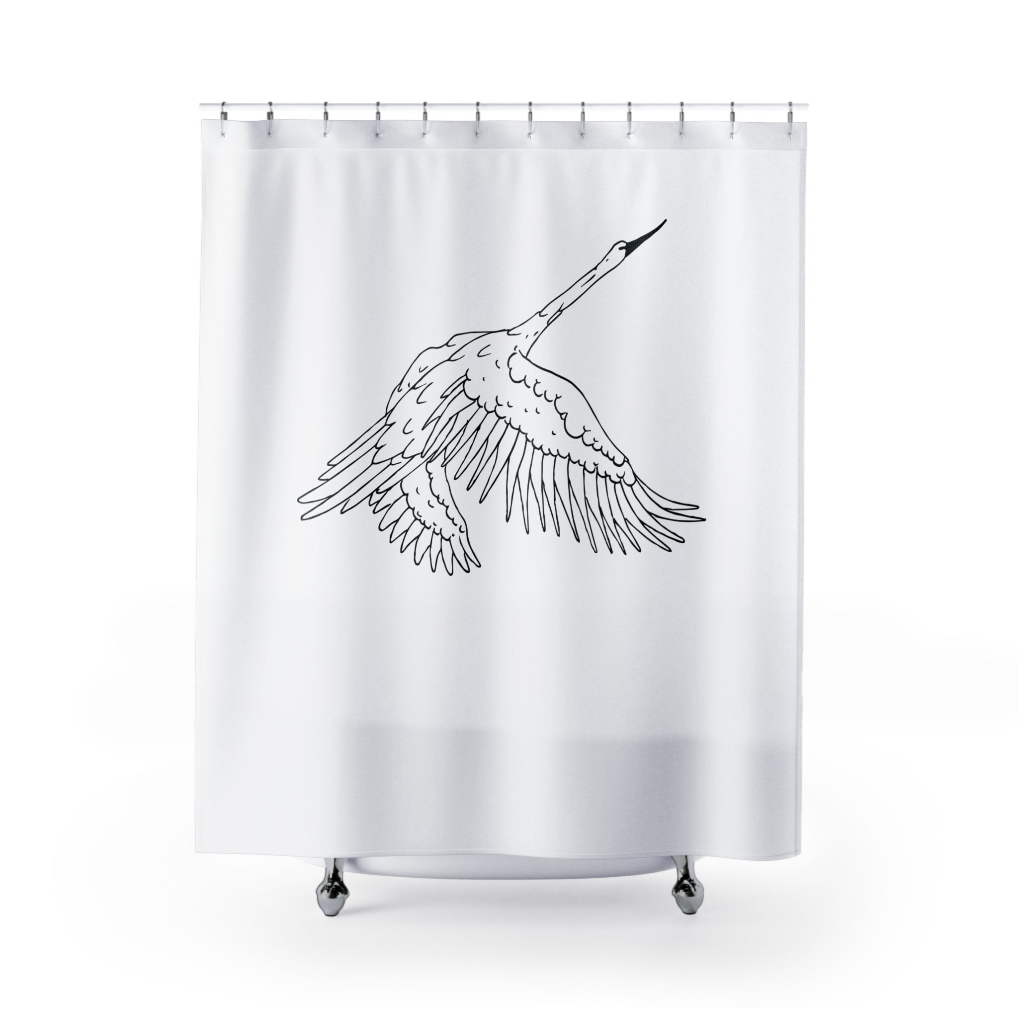 Modern Shower Curtain | Black White Flying Swan