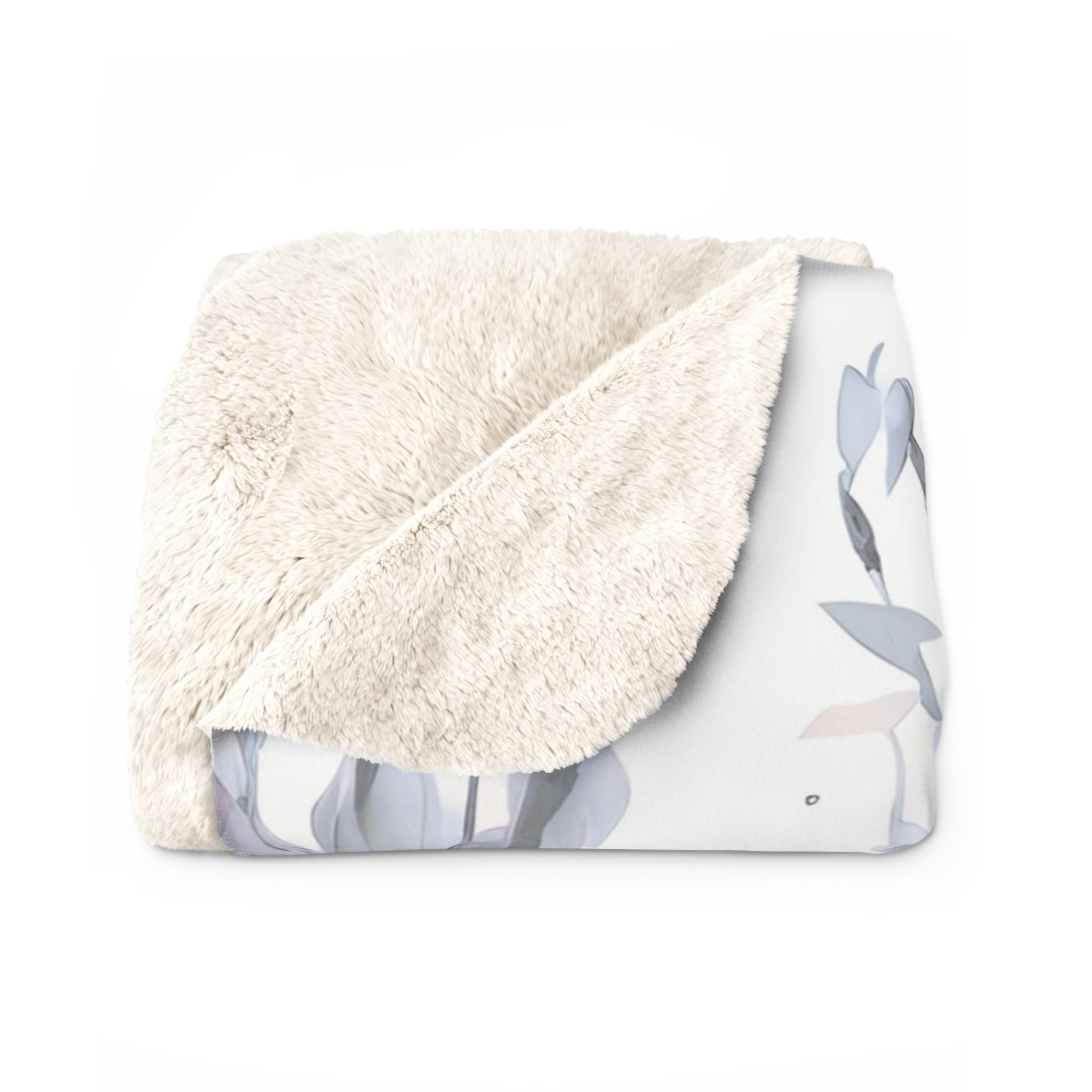 Floral Throw Blanket | White Blush Pink, Pale Blue Beige