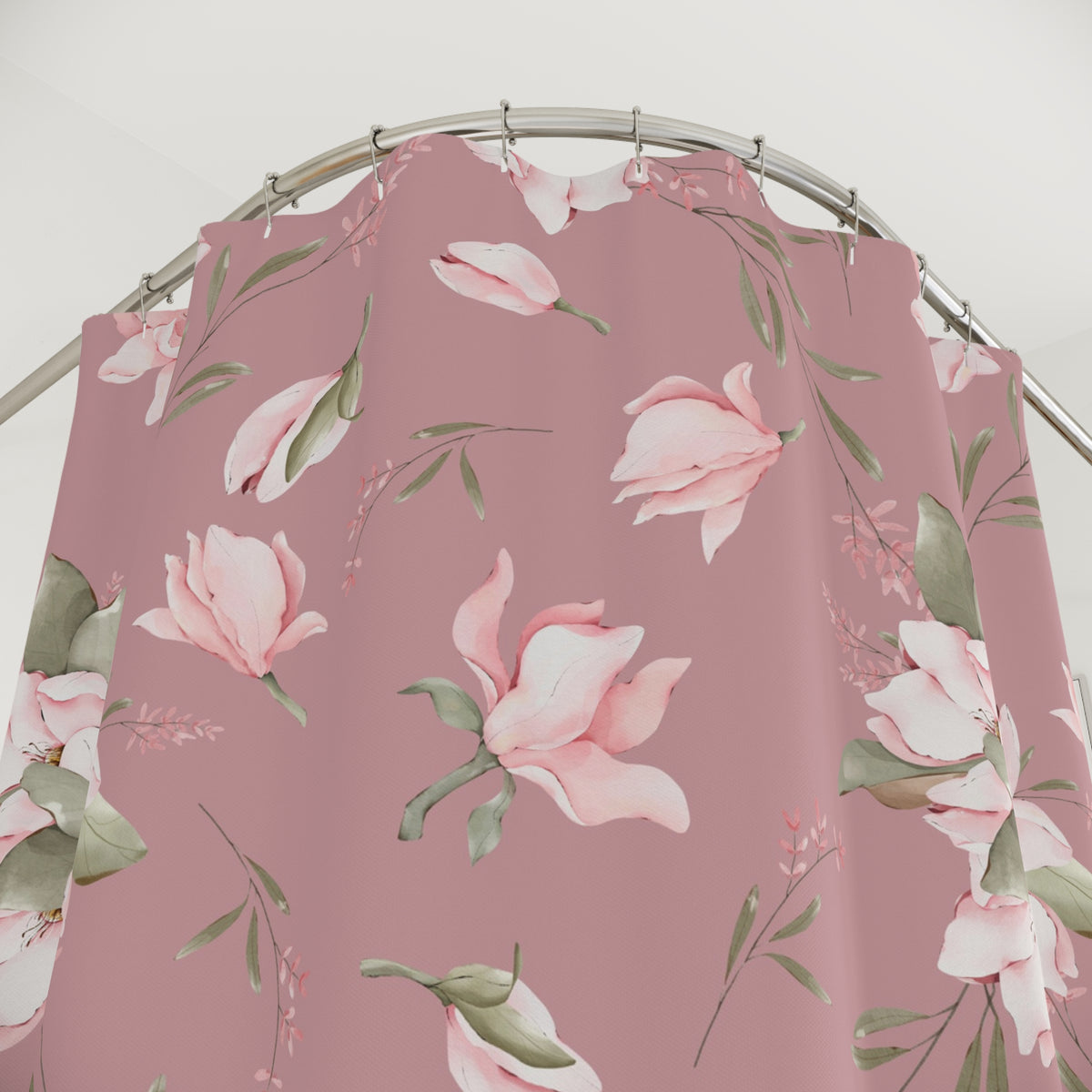 Dusty Rose Watercolor Magnolia Shower Curtain, Bath Curtain 71x74