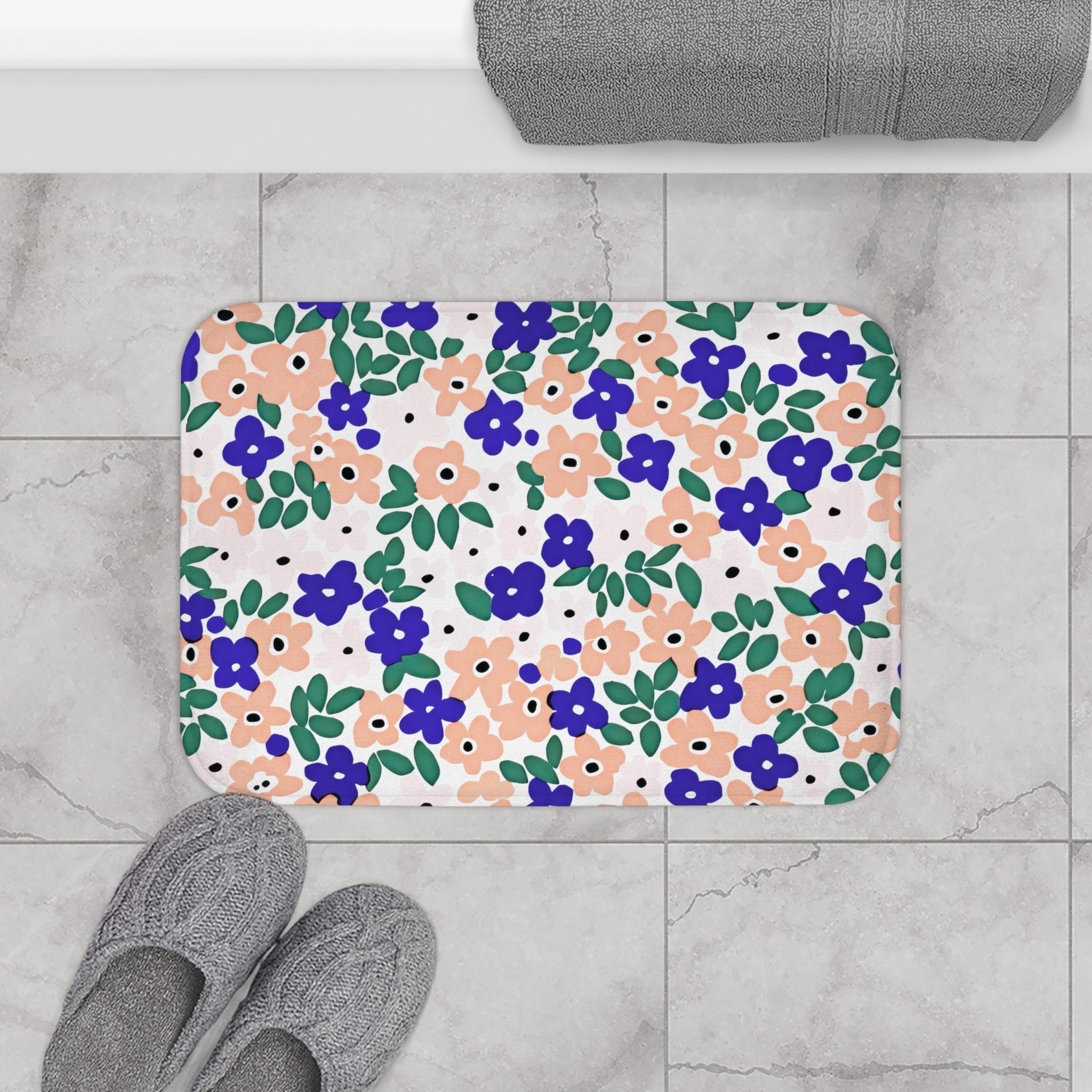 Boho Bath, Kitchen Mat | Blue, Green, Blush Beige Pink Cute