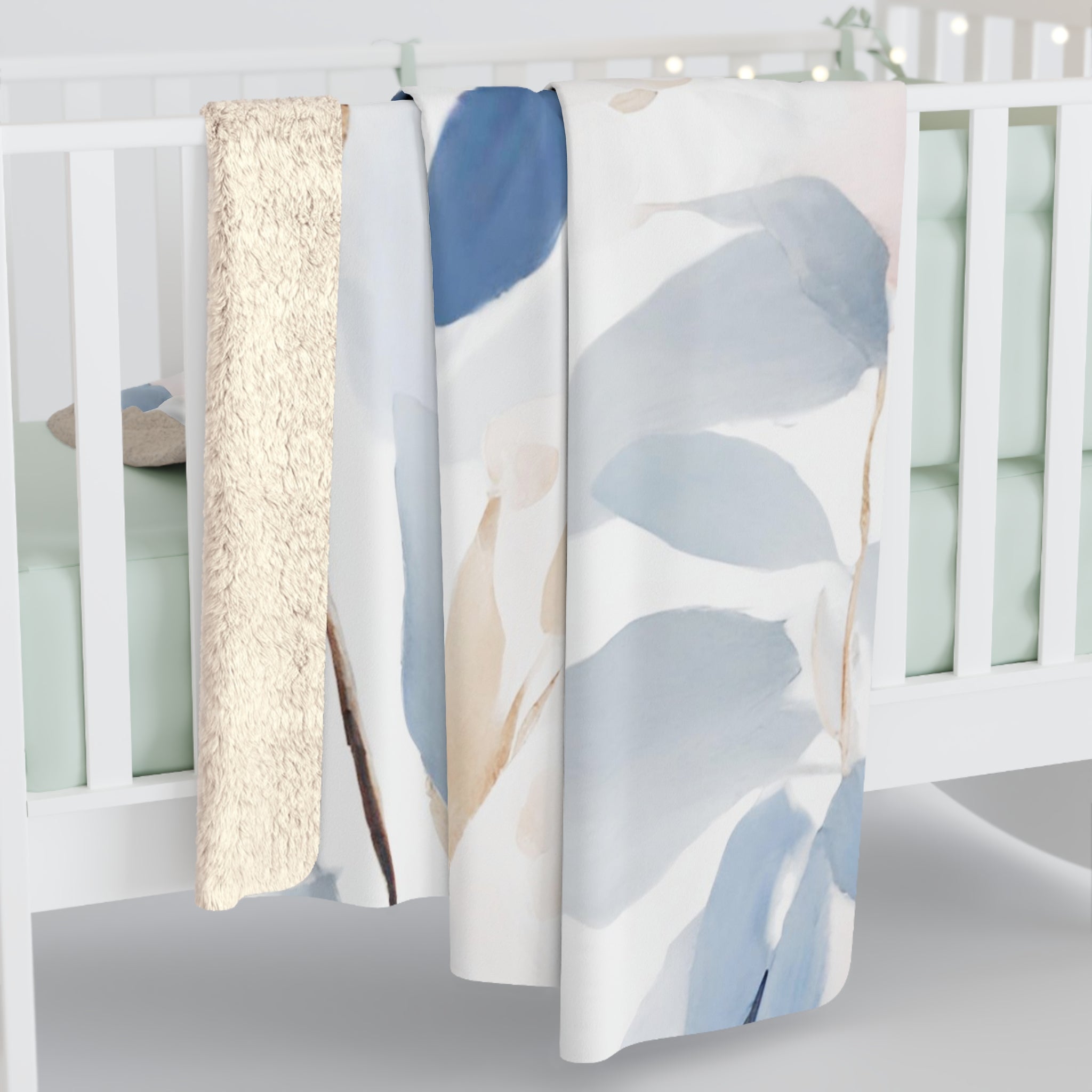 Floral Throw Blanket | White Blue, Lavender Beige