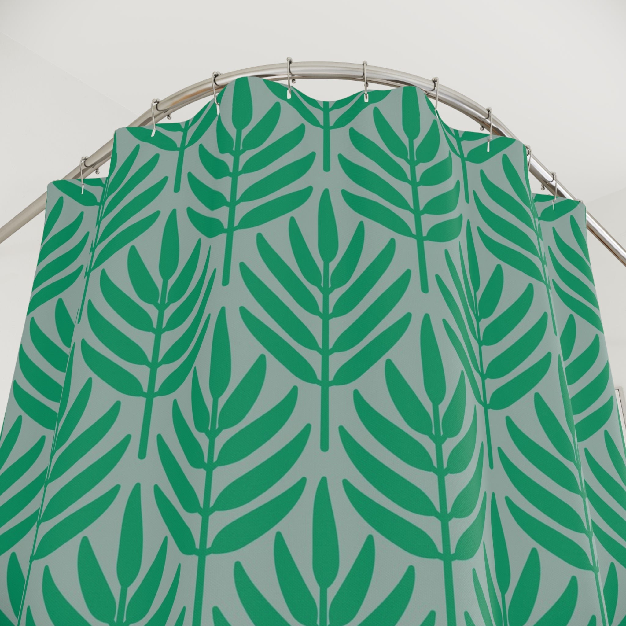 Art Deco Shower Curtain | Sage Green Grey Leaves Bath Curtain