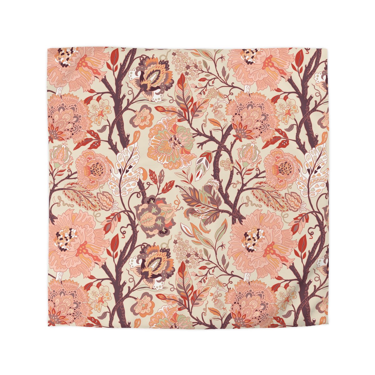 Jacobean Floral Duvet Cover | Peach Terracotta Plum Cream