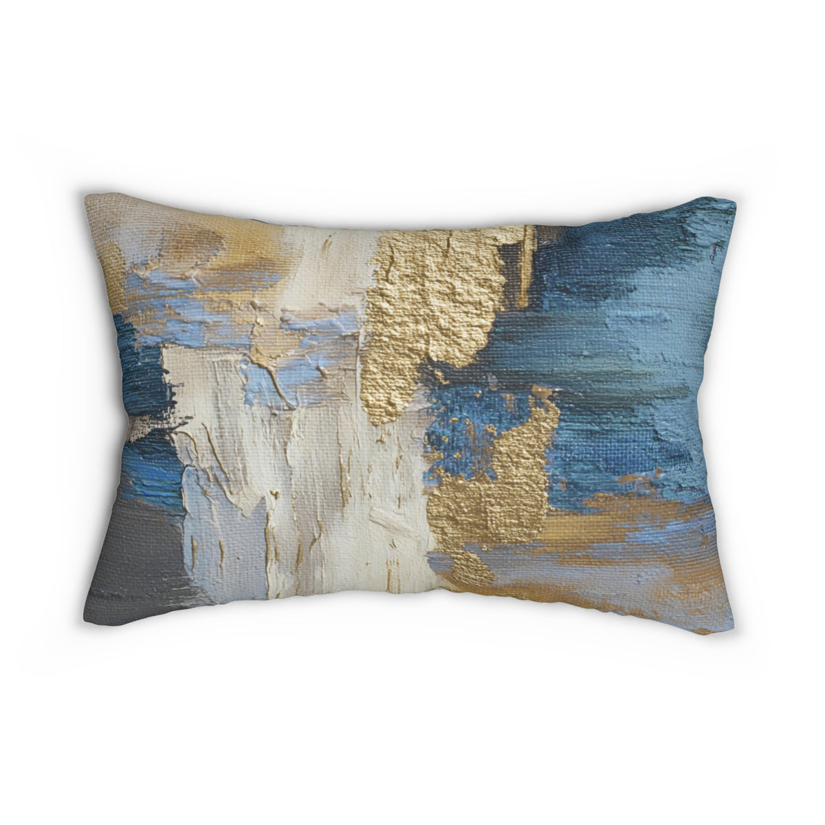 Denim Blue Ochre and Cream Textured Abstract Lumbar Pillow