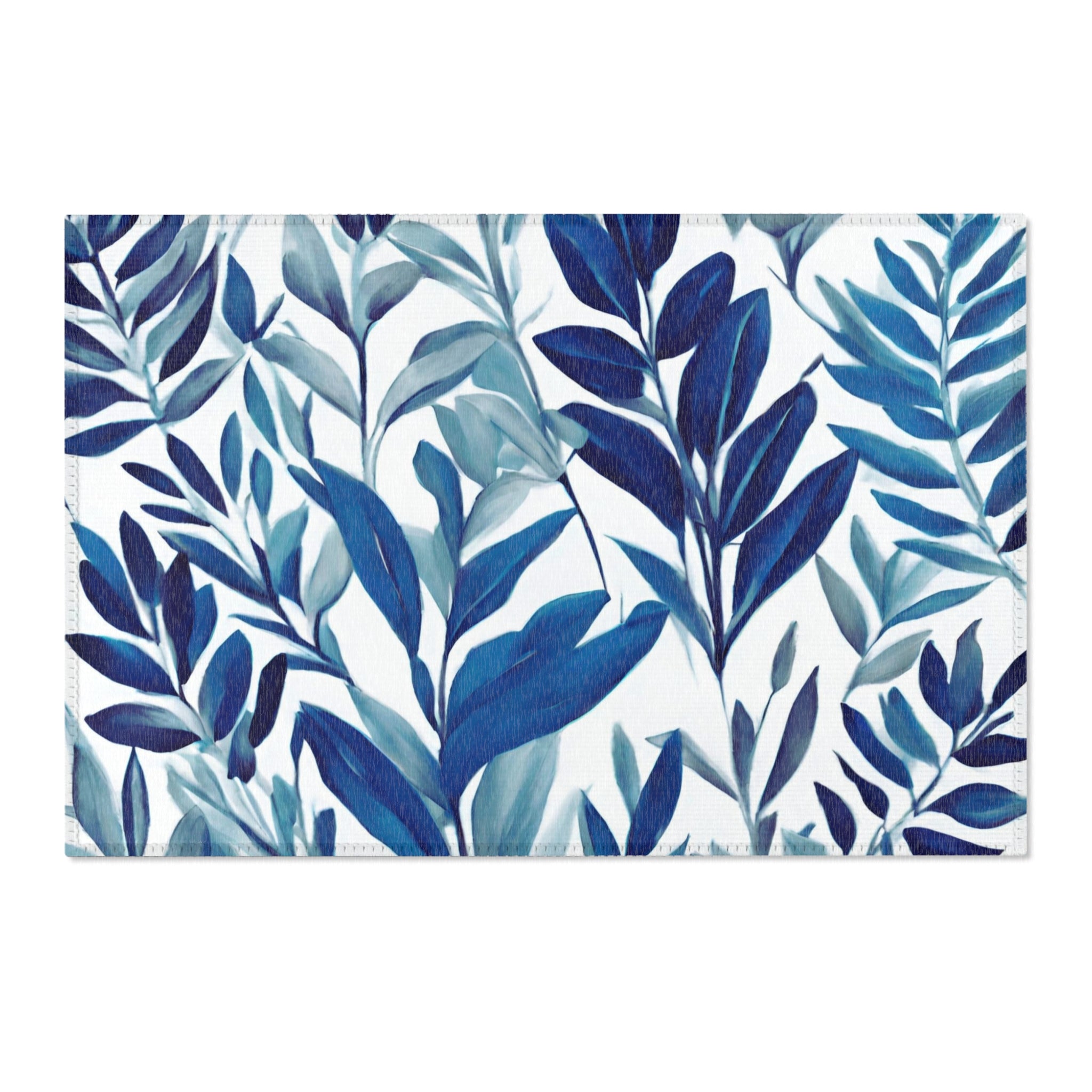 Large Area Rug | Modern Rug, Floral Indigo Navy Teal Blue Leaves