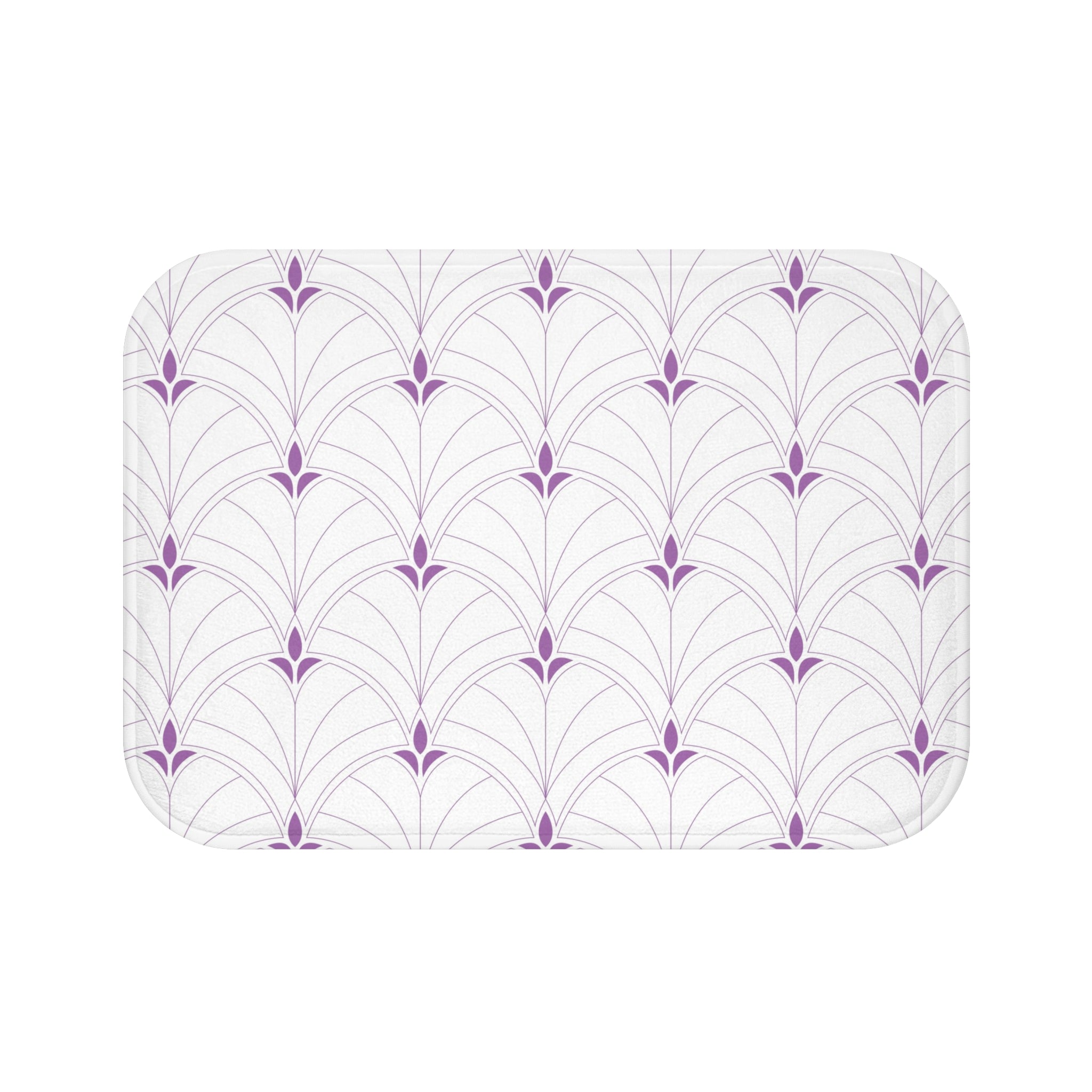 Boho Bath, Kitchen Mat |  Art Deco White Lavender Purple