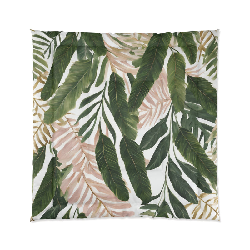 Floral Comforter | Forest Green, Blush Pink, Banana Leaves Jungle