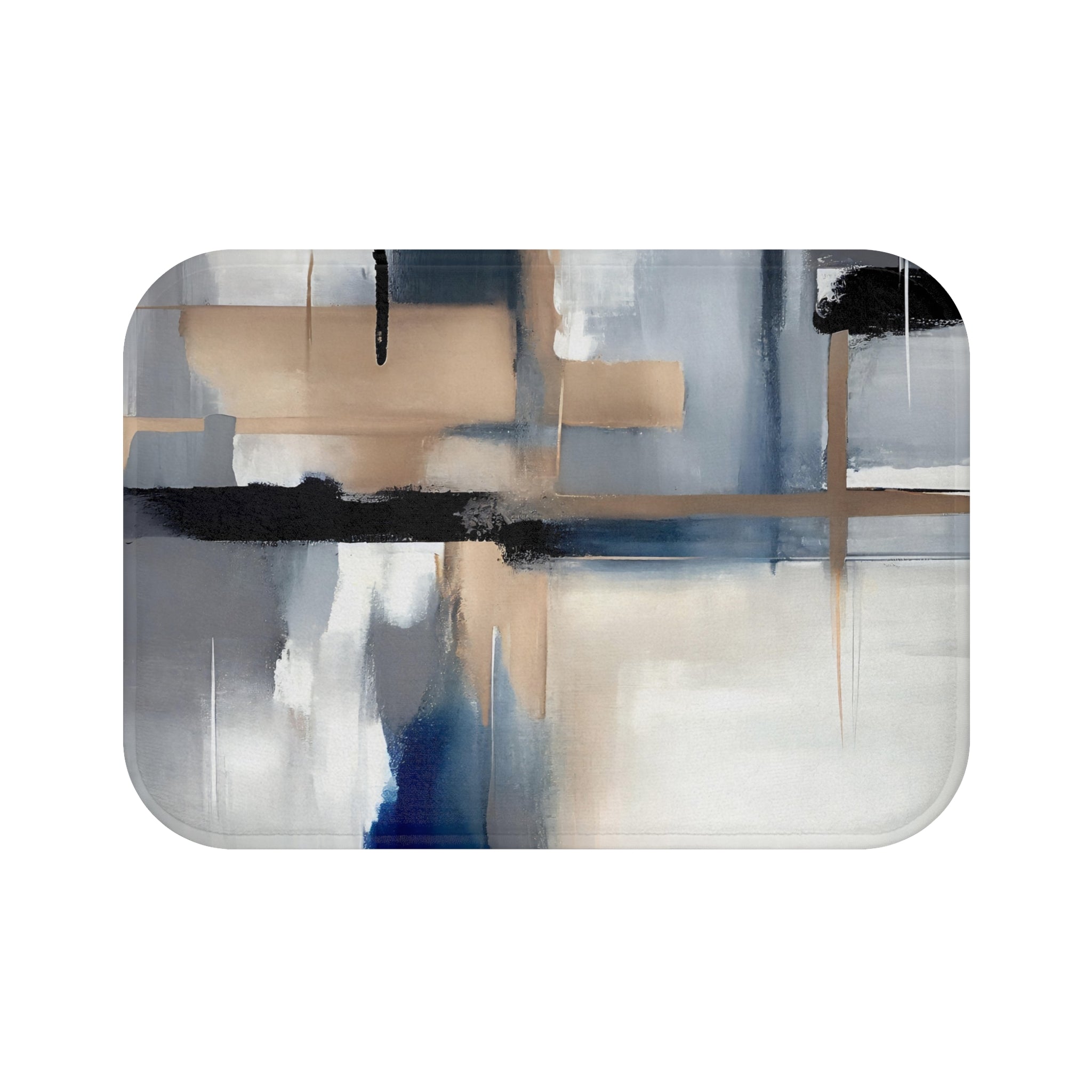 Abstract Bath Mat | Blue Beige White Black Ombre Kitchen Mat