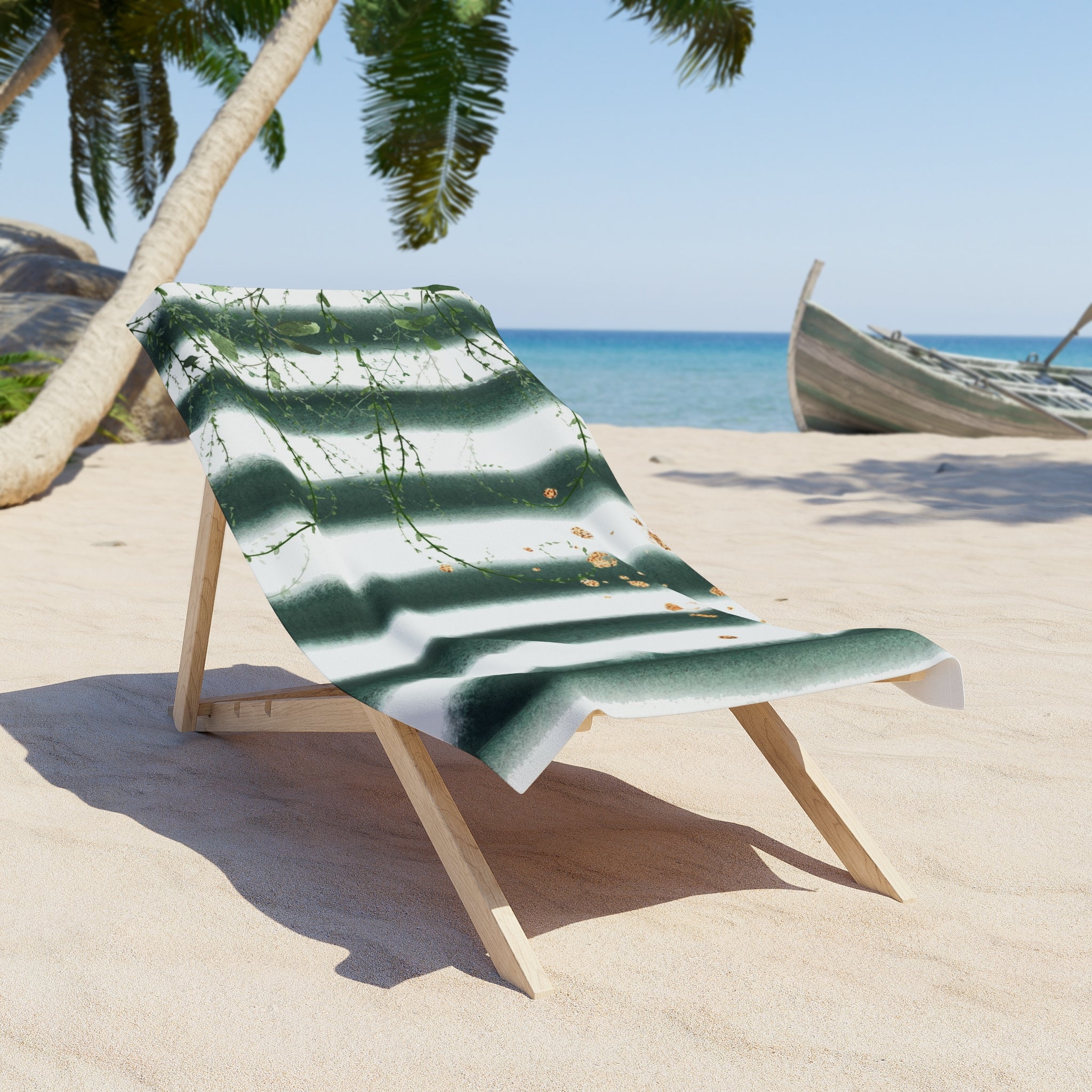 Floral Bath Beach Towel | White Sage Green Vine Leaves