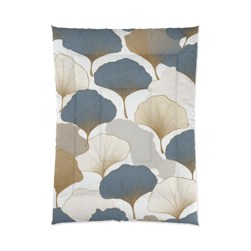 Floral Comforter | Dusty Blue, Ivory Beige, Gingko Leaves