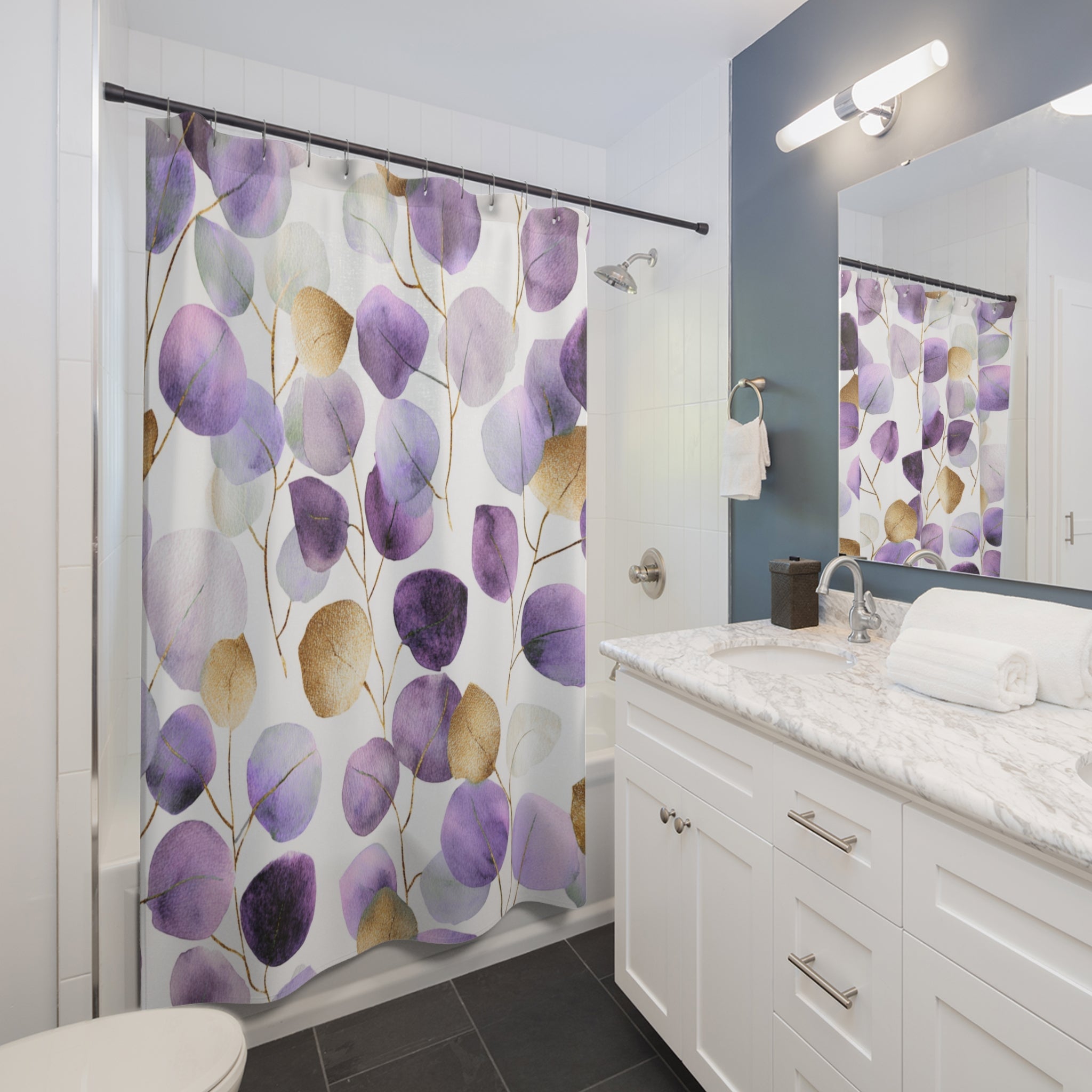 Boho Shower Curtain | Floral Leaves Bathroom Decor