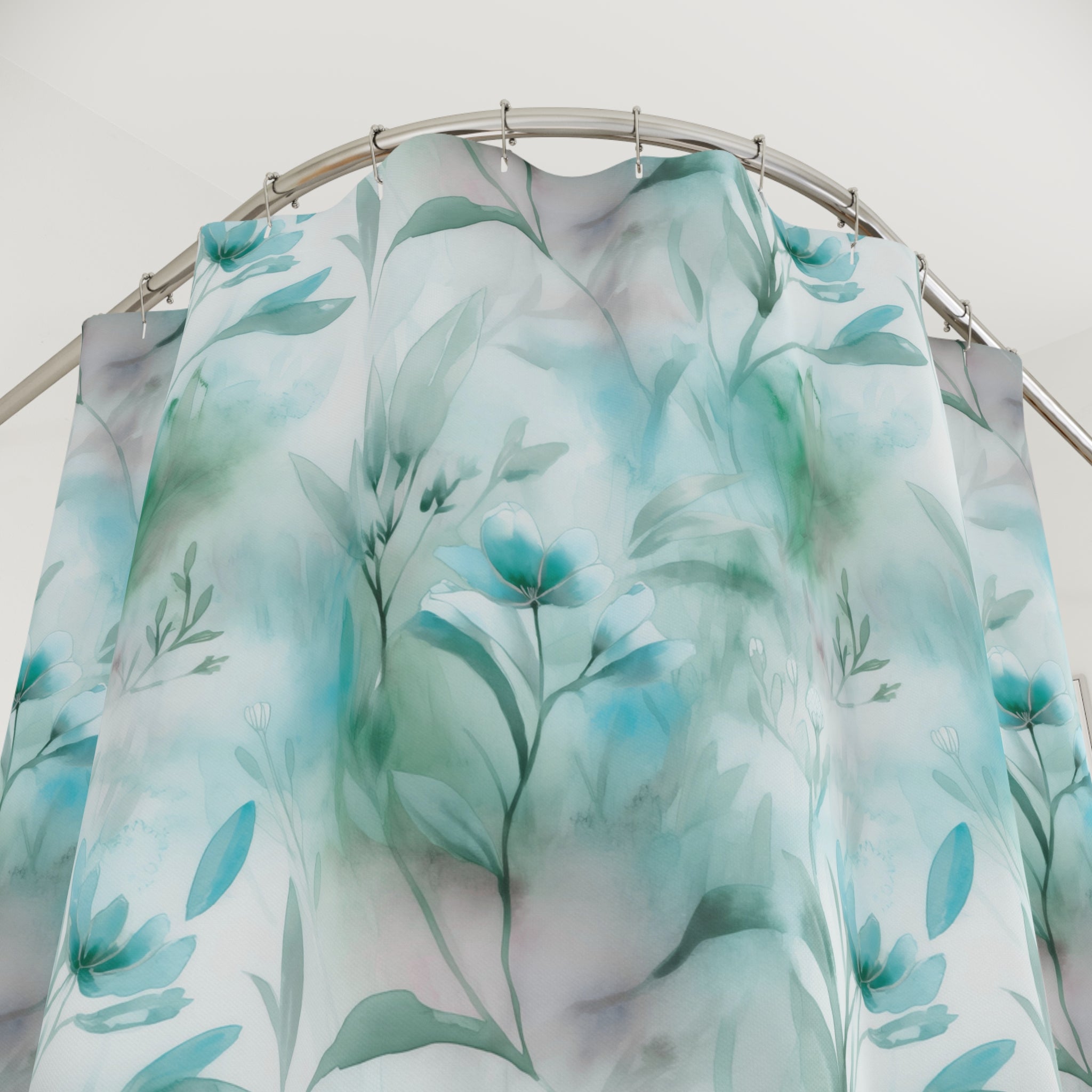 Floral Shower Curtain | Teal Green Watercolor Bathroom