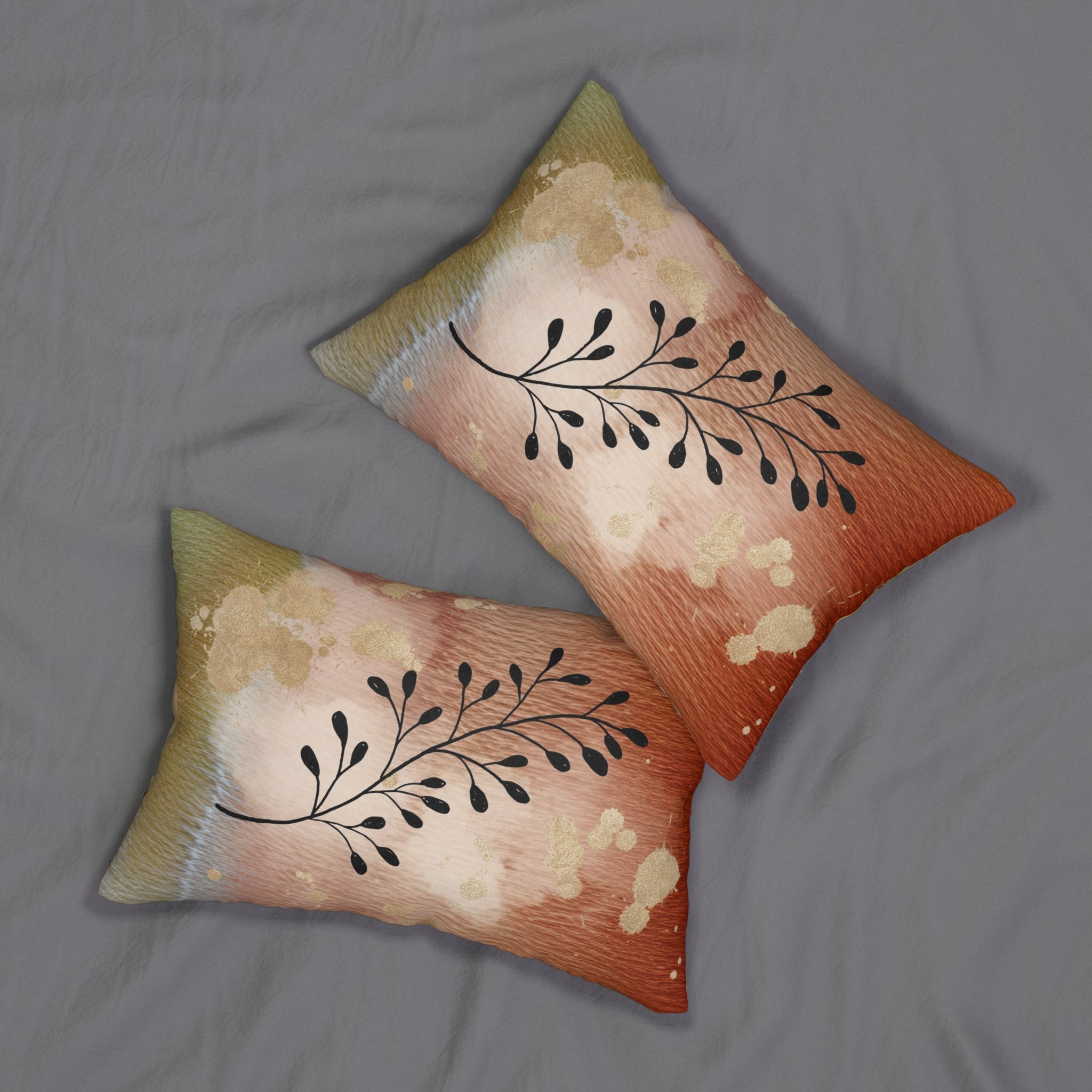 Abstract Lumbar Pillow | Burnt Orange, Rust Black Hygge Leaves