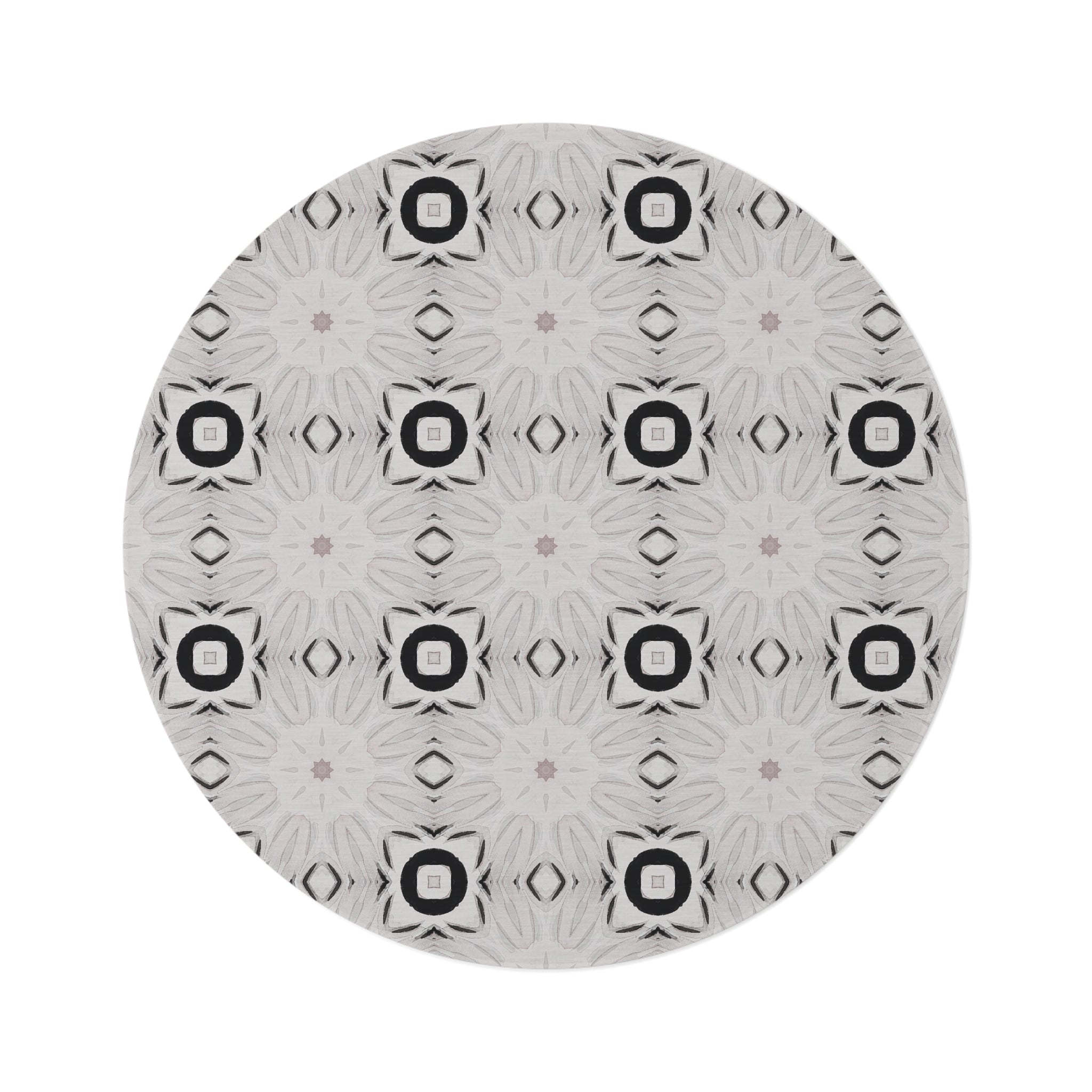 Boho Round Area Rug | Geometric Pattern Grey Black