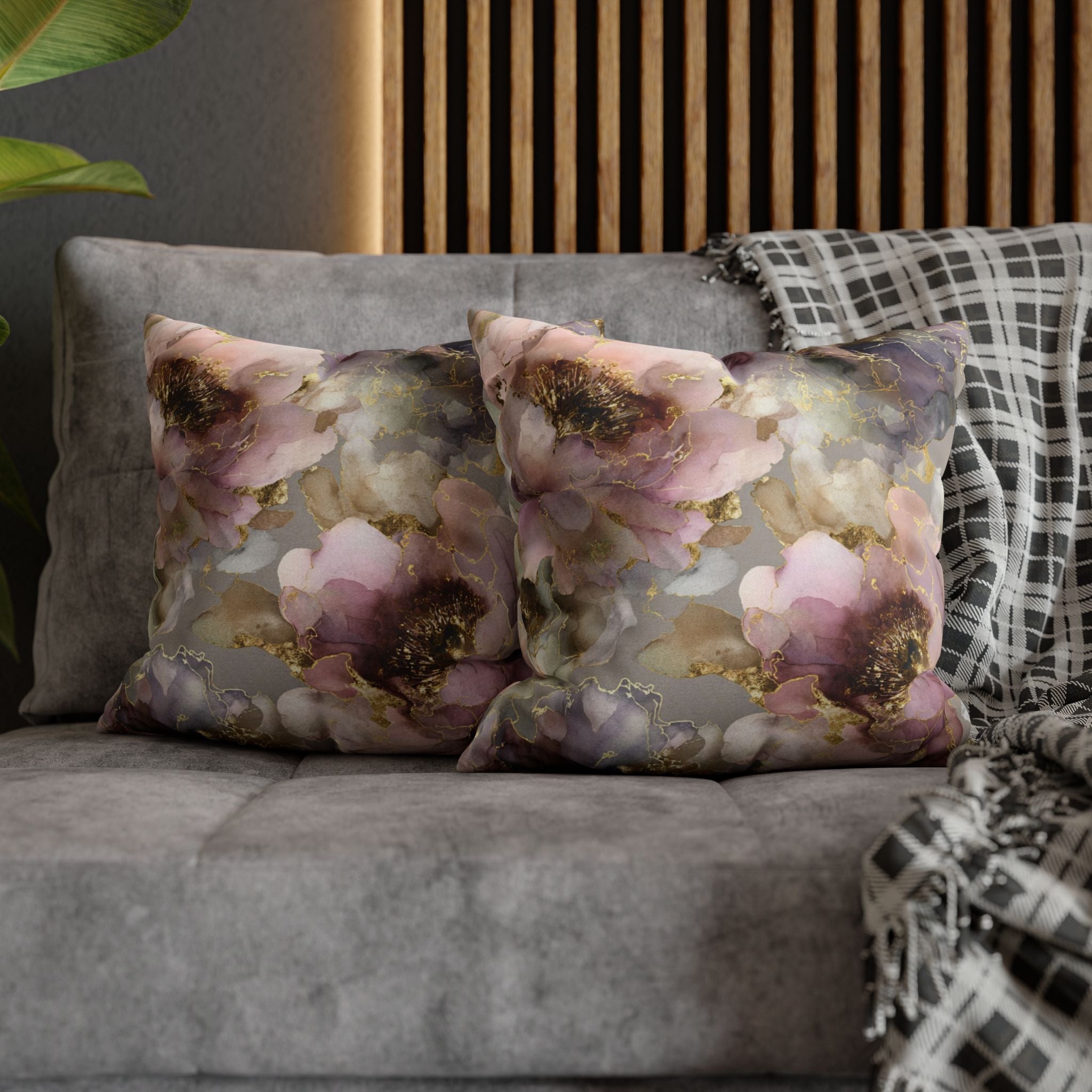 Botanical Watercolor Throw Pillow Cover | Mauve Blossom