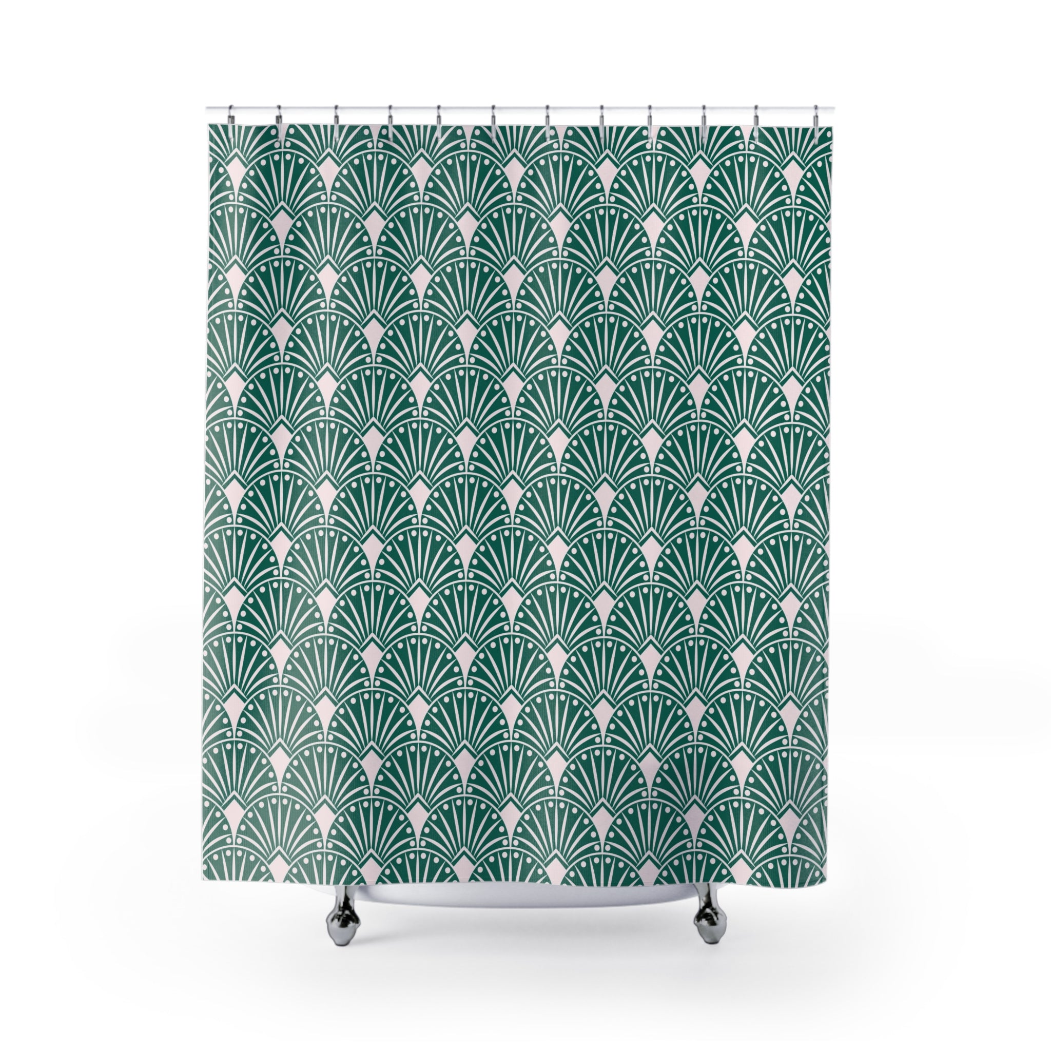 Art Deco Shower Curtain | Teal Green, White, Art Nouveau