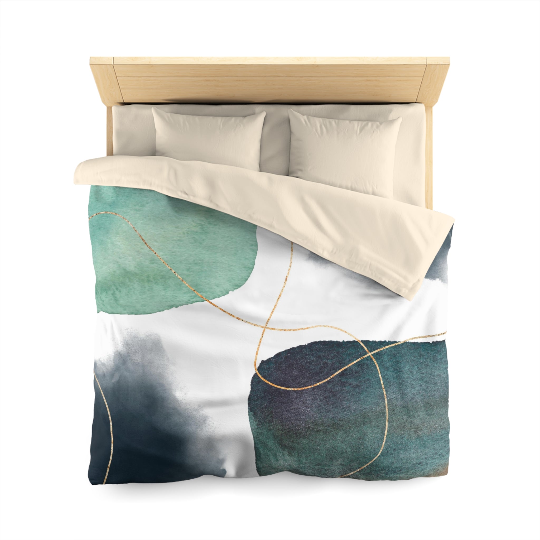 Abstract Duvet Cover | White Teal Mint Green, Navy Blue