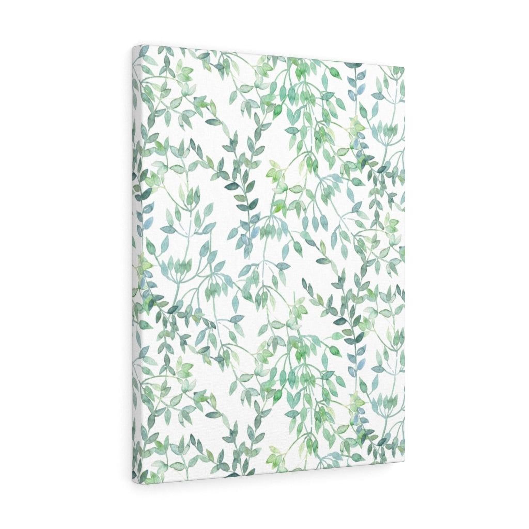 a repeating pattern of green leaves and branches on a white background.