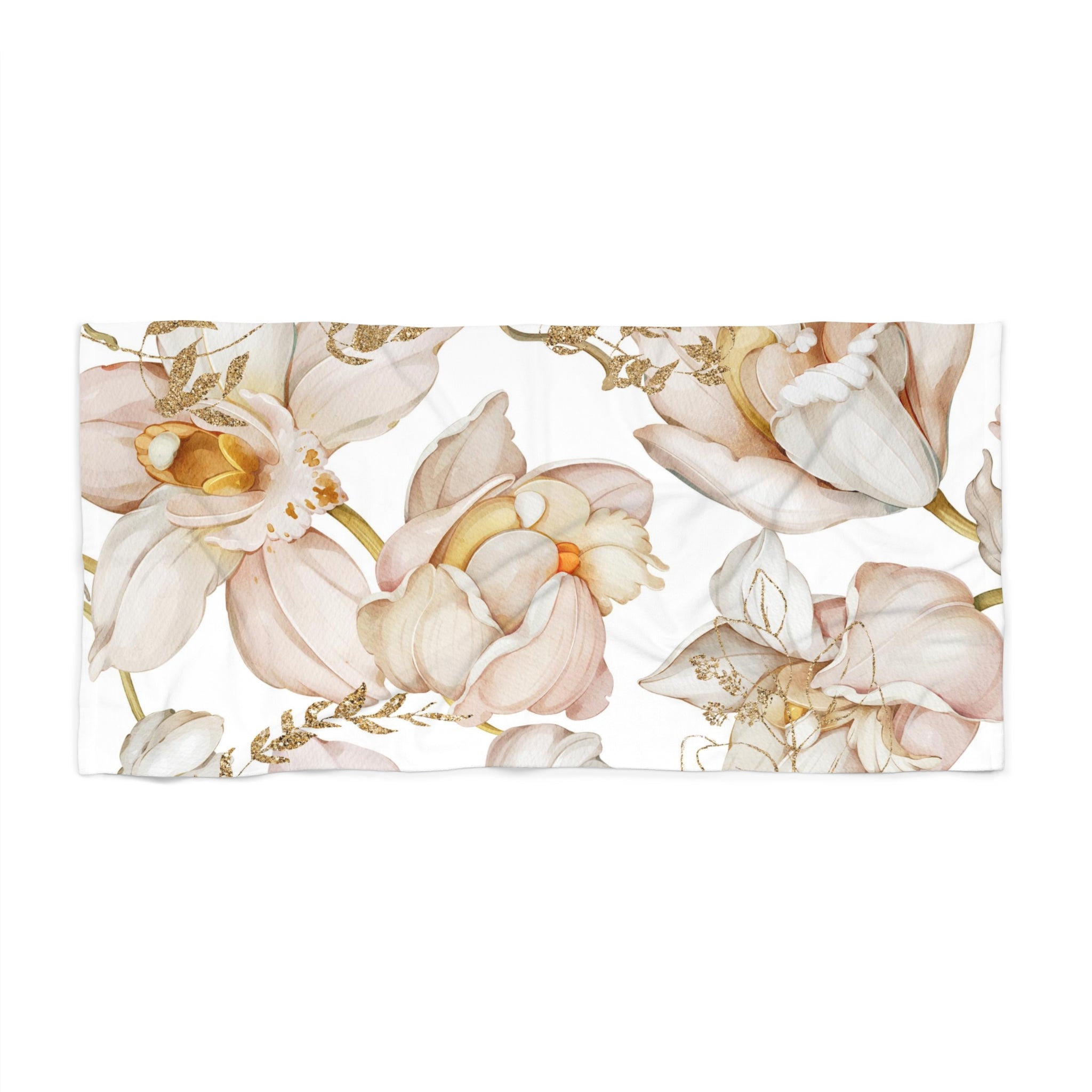 Floral Boho Bath Beach Towel | White Blush Pink Orchids