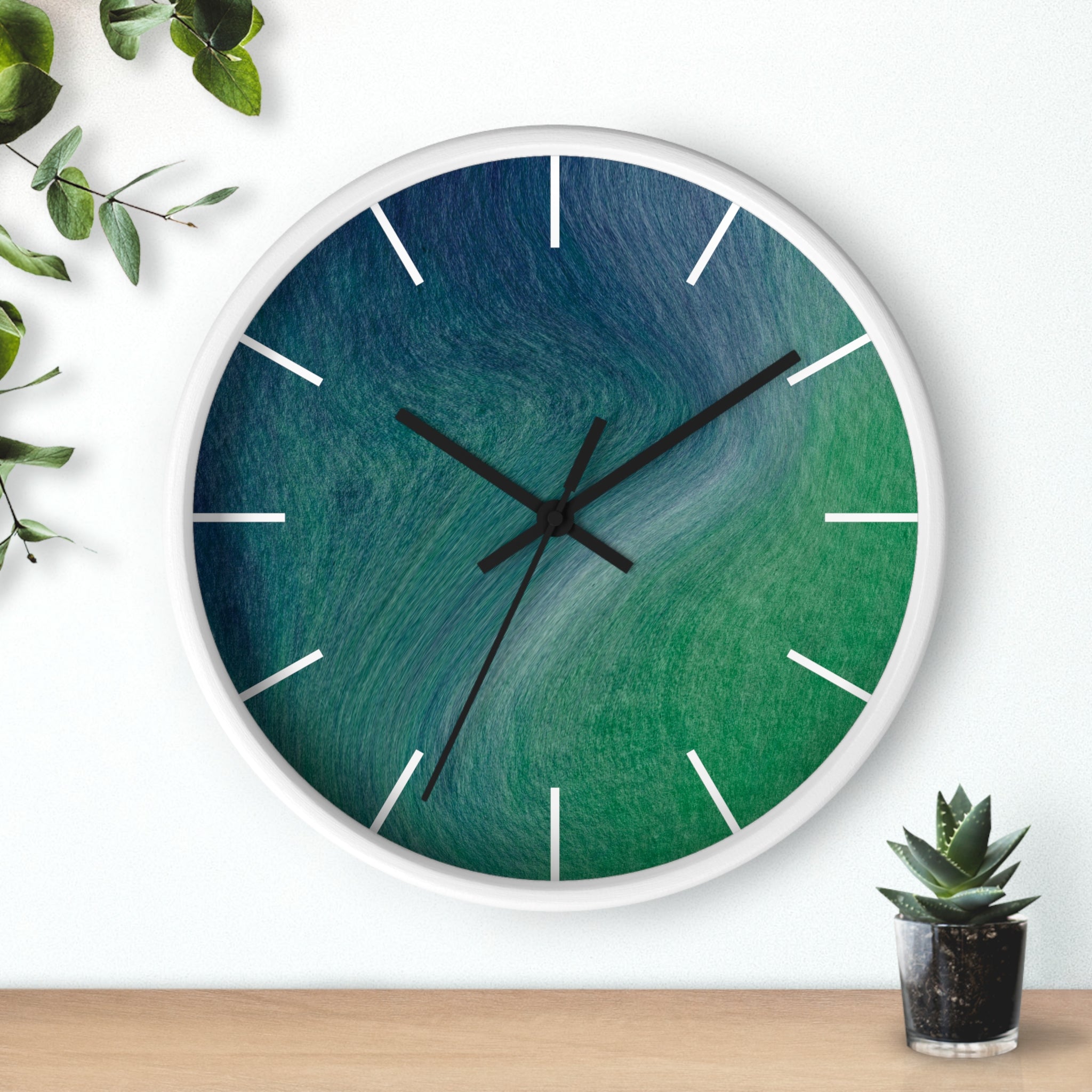 Green Wood Wall Clock | Blue 10" Round Clock