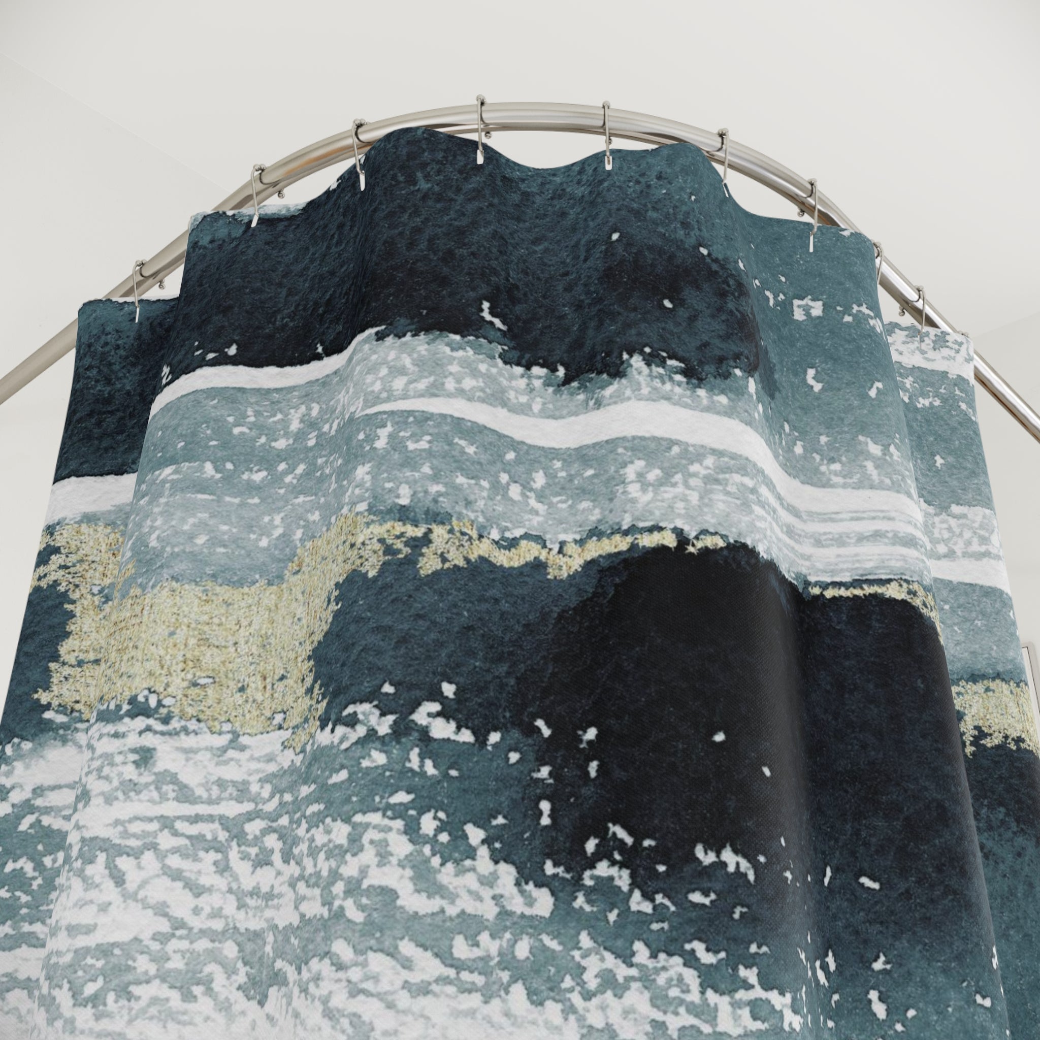 Abstract Shower Curtain | Navy Blue, Beige Rustic