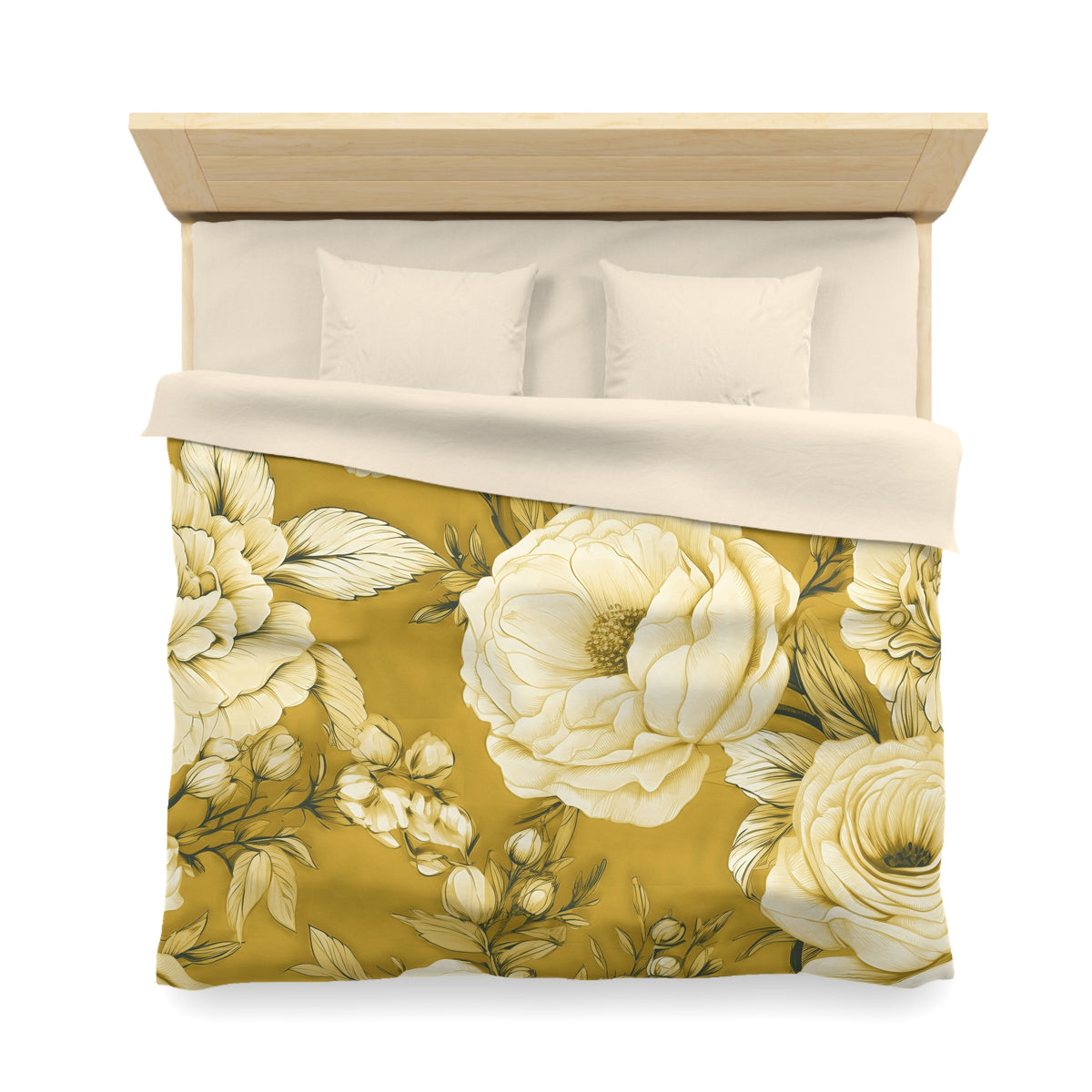 Mustard Peony Rose Duvet Cover | Golden Yellow Cream Floral Bedding