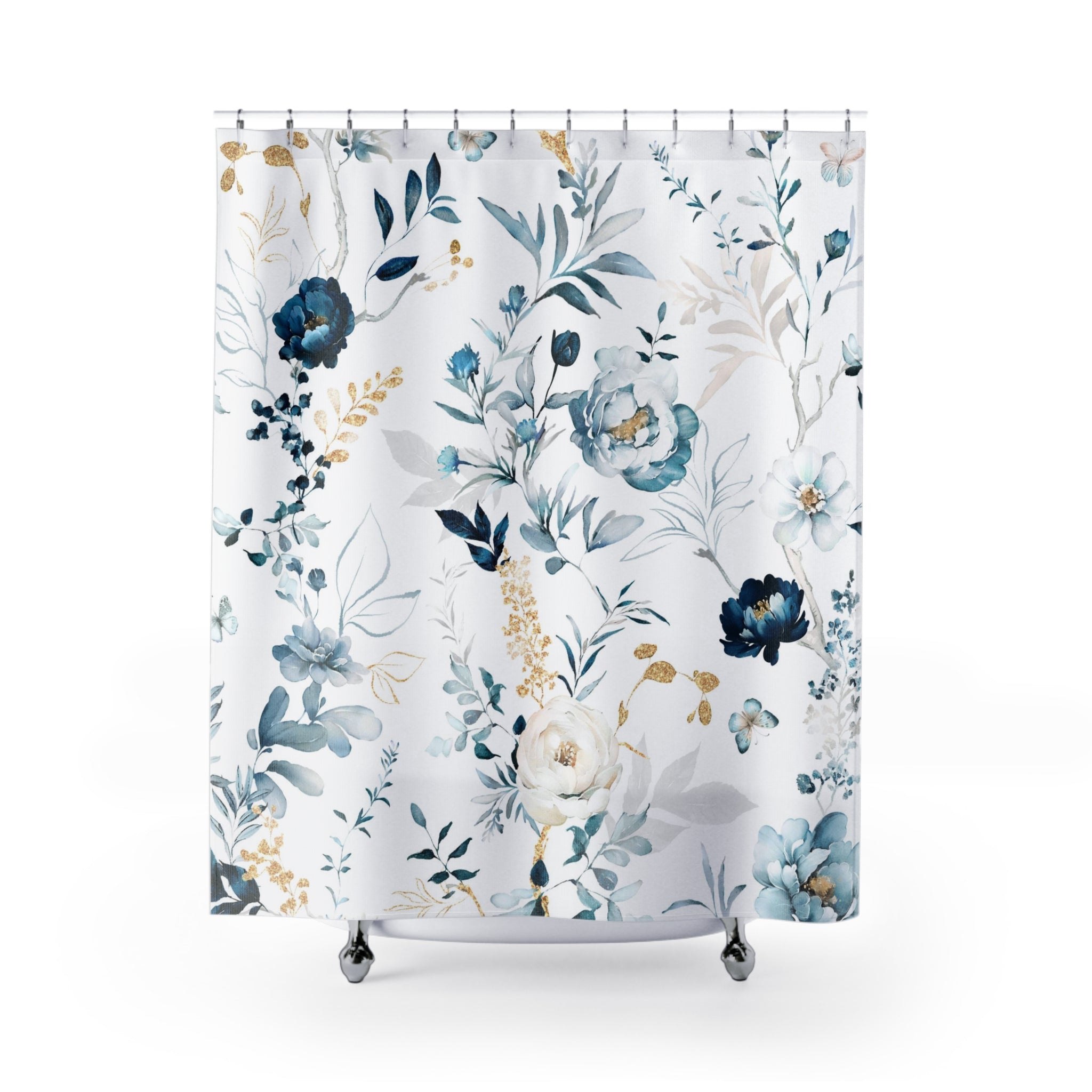 Boho Shower Curtain | White Navy, Pale Blue, Beige