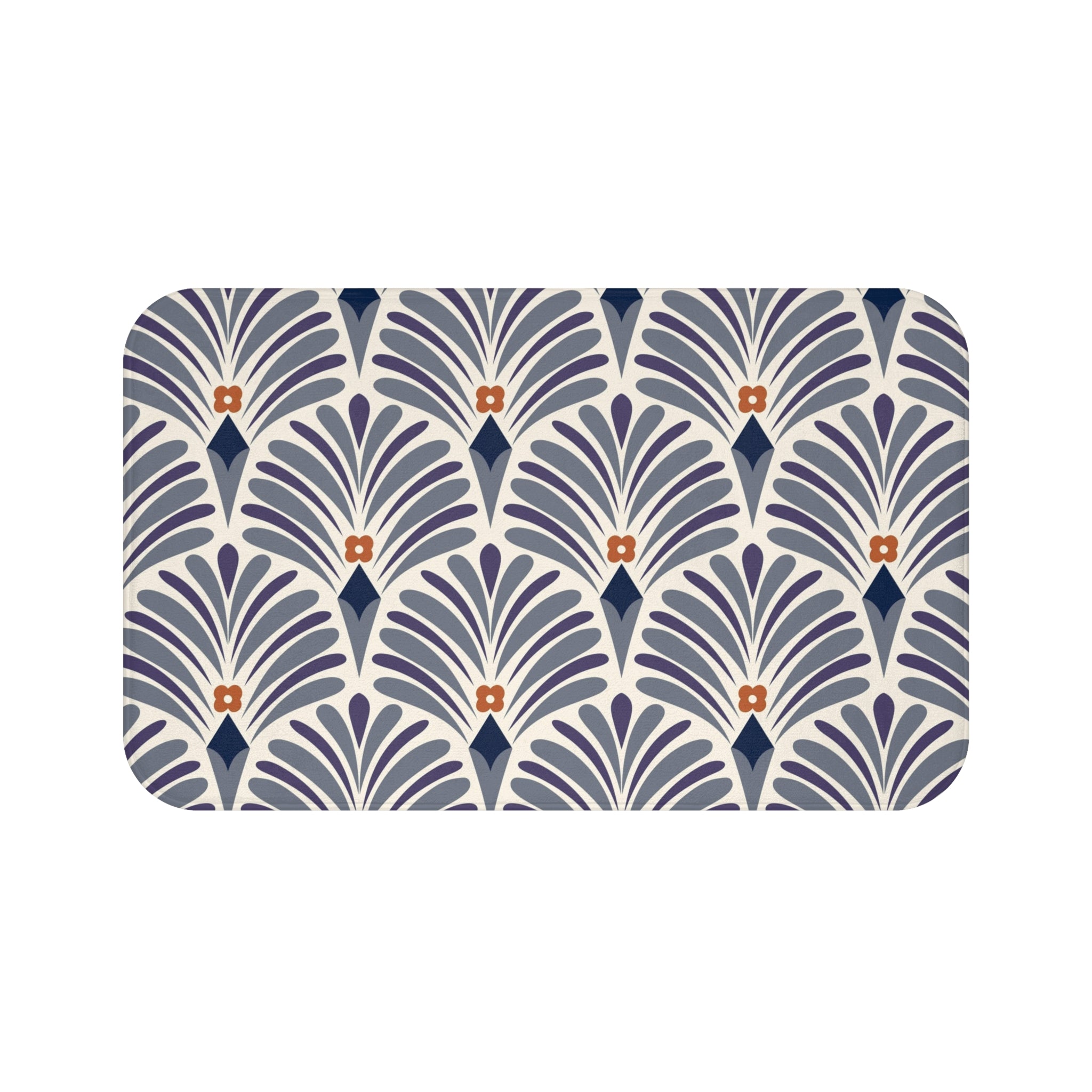 Boho Bath, Kitchen Mat |  Art Deco Grey Plum Purple Beige