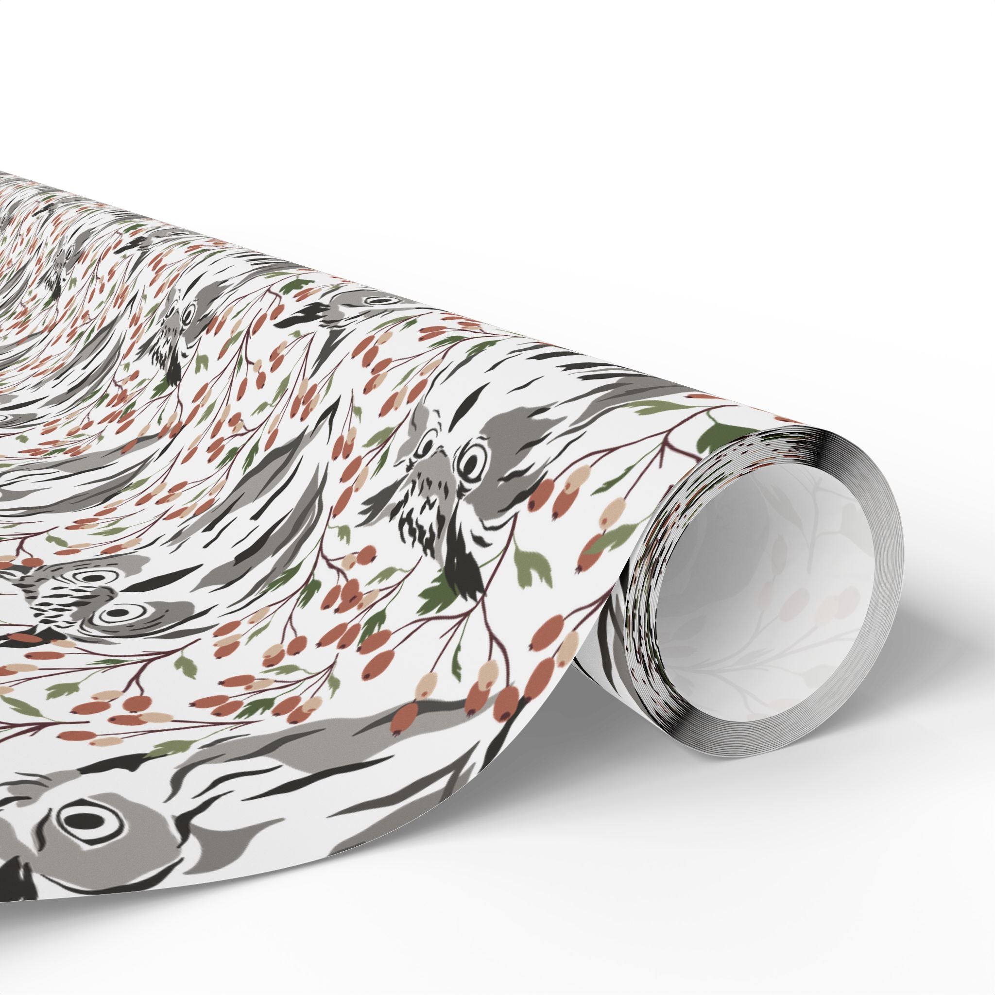Abstract Owl Gift Wrapping Paper | White Rust Grey Wrap for the Holidays, Birthdays