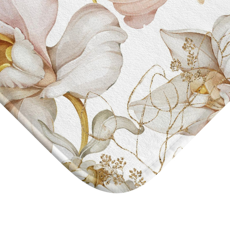 Boho Floral Bath, Kitchen Floor Mat | White Blush Pink Orchids